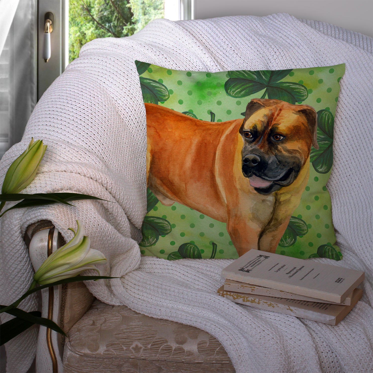 Boerboel Mastiff St Patrick's Fabric Decorative Pillow BB9820PW1414 - the-store.com