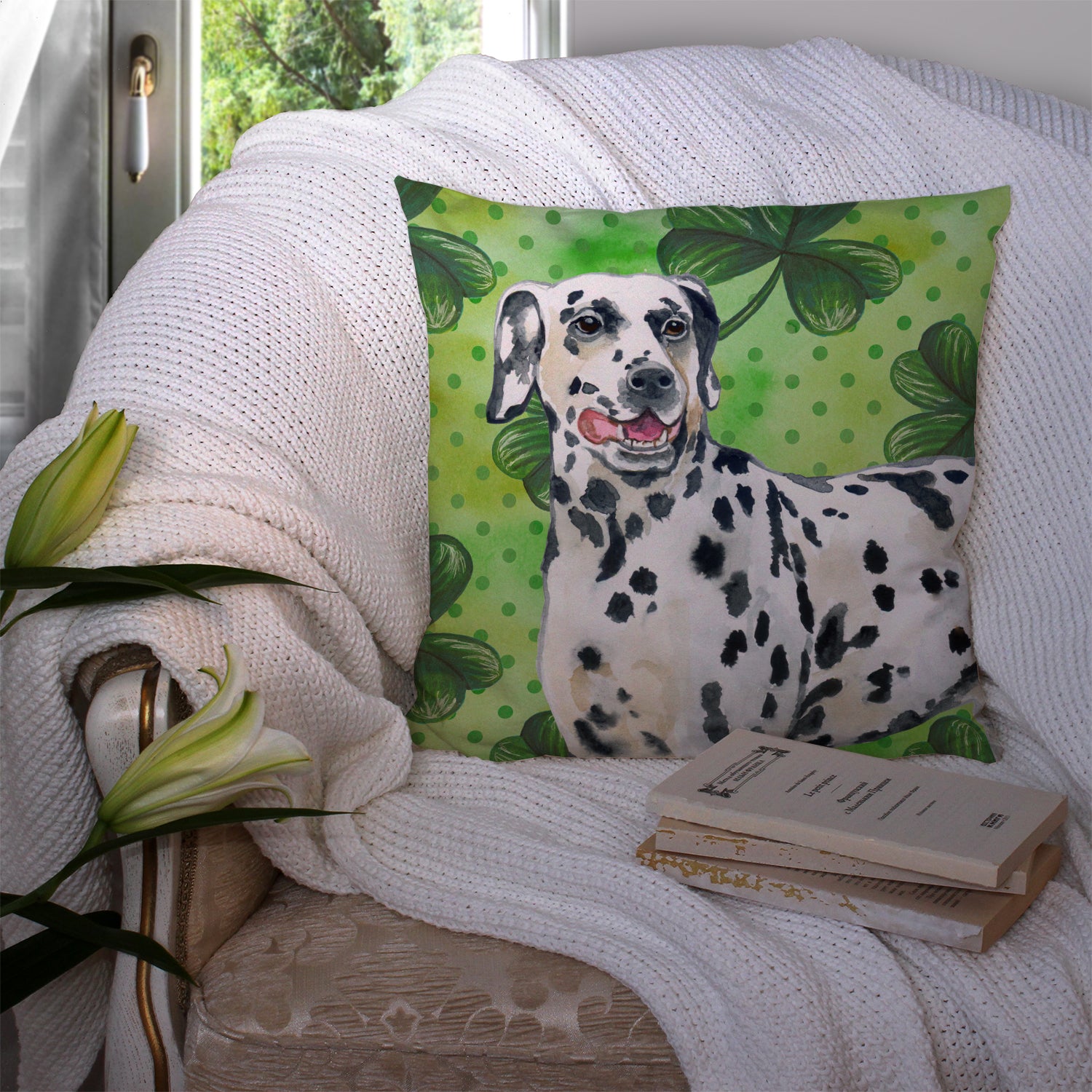 Dalmatian St Patrick's Fabric Decorative Pillow BB9827PW1414 - the-store.com