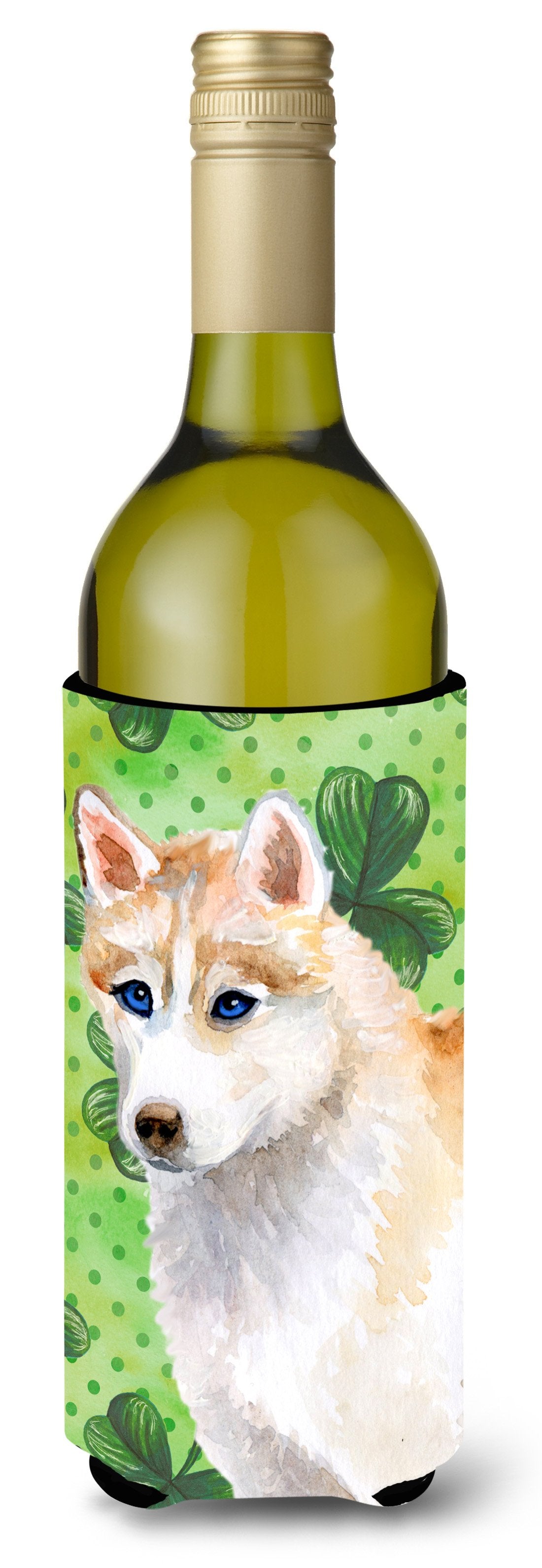 Siberian Husky St Patrick&#39;s Wine Bottle Beverge Insulator Hugger BB9829LITERK by Caroline&#39;s Treasures