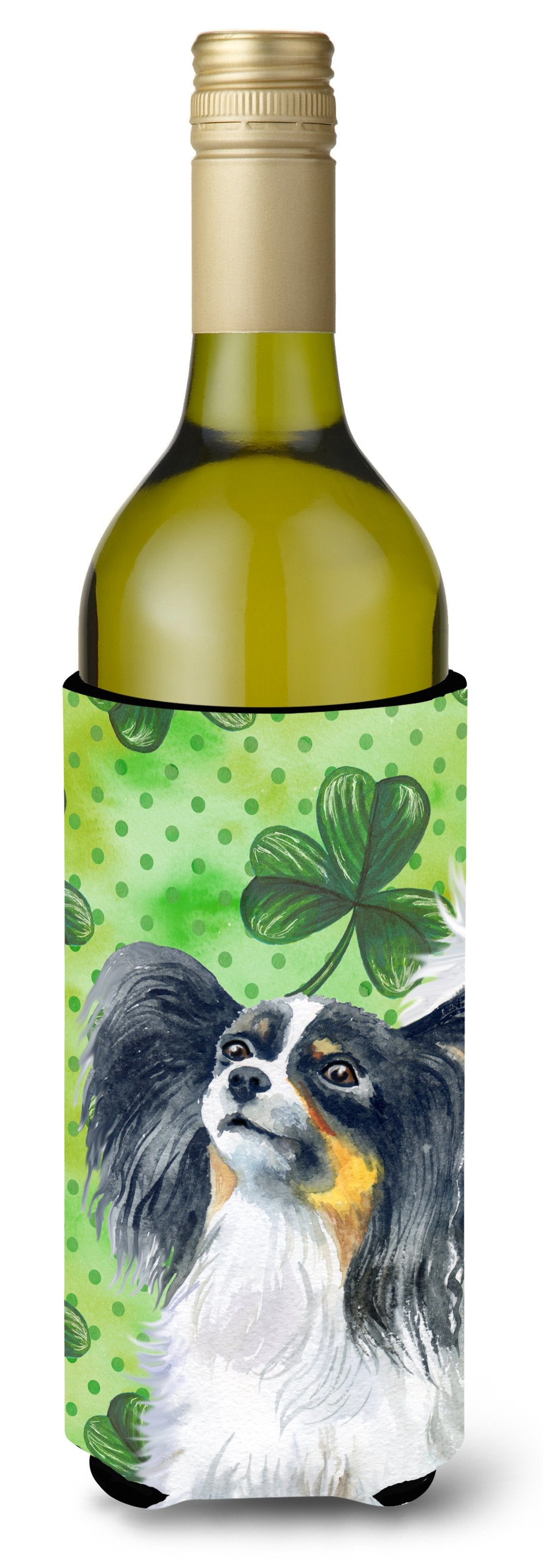 Papillon St Patrick&#39;s Wine Bottle Beverge Insulator Hugger BB9831LITERK by Caroline&#39;s Treasures