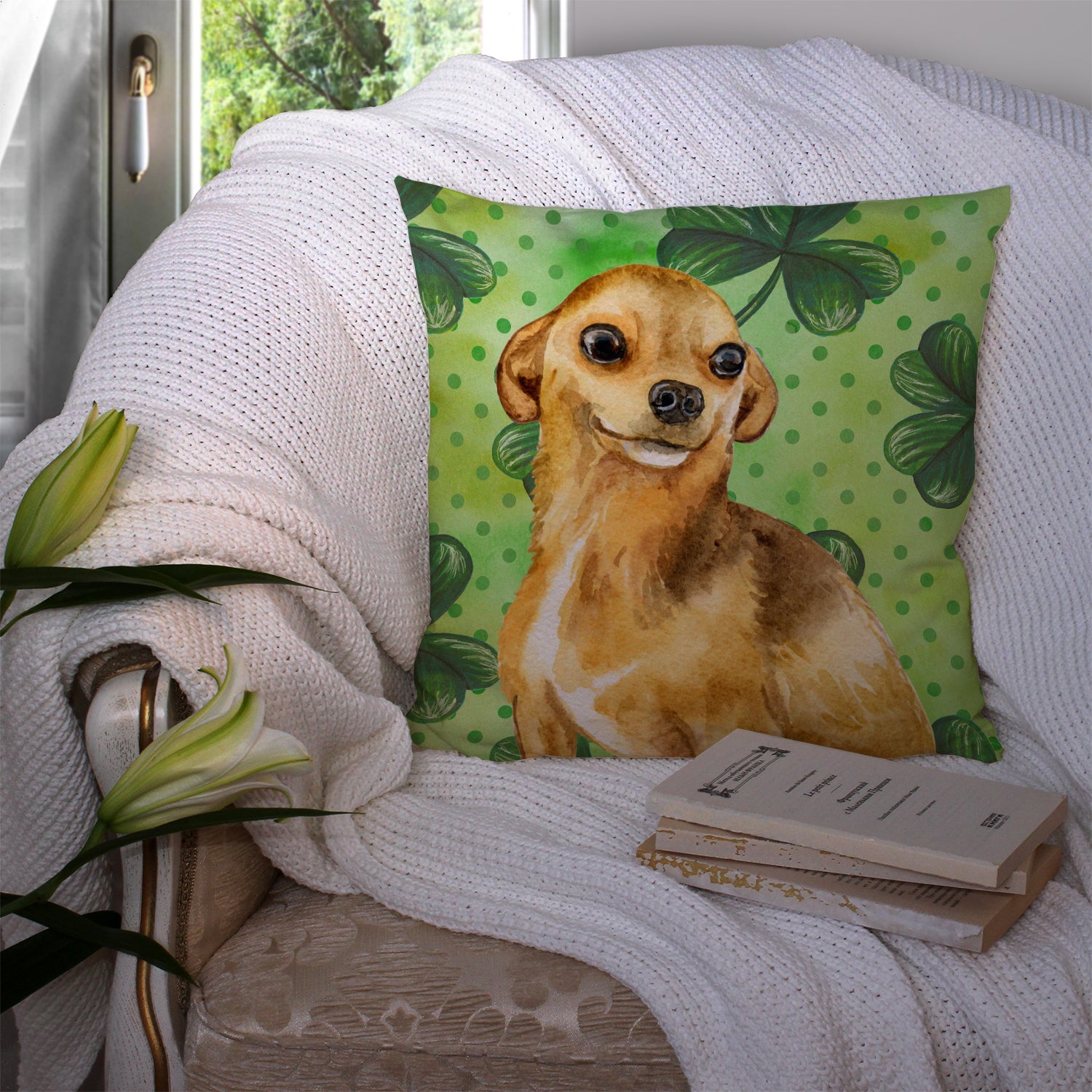 Chihuahua St Patrick's Fabric Decorative Pillow BB9832PW1414 - the-store.com