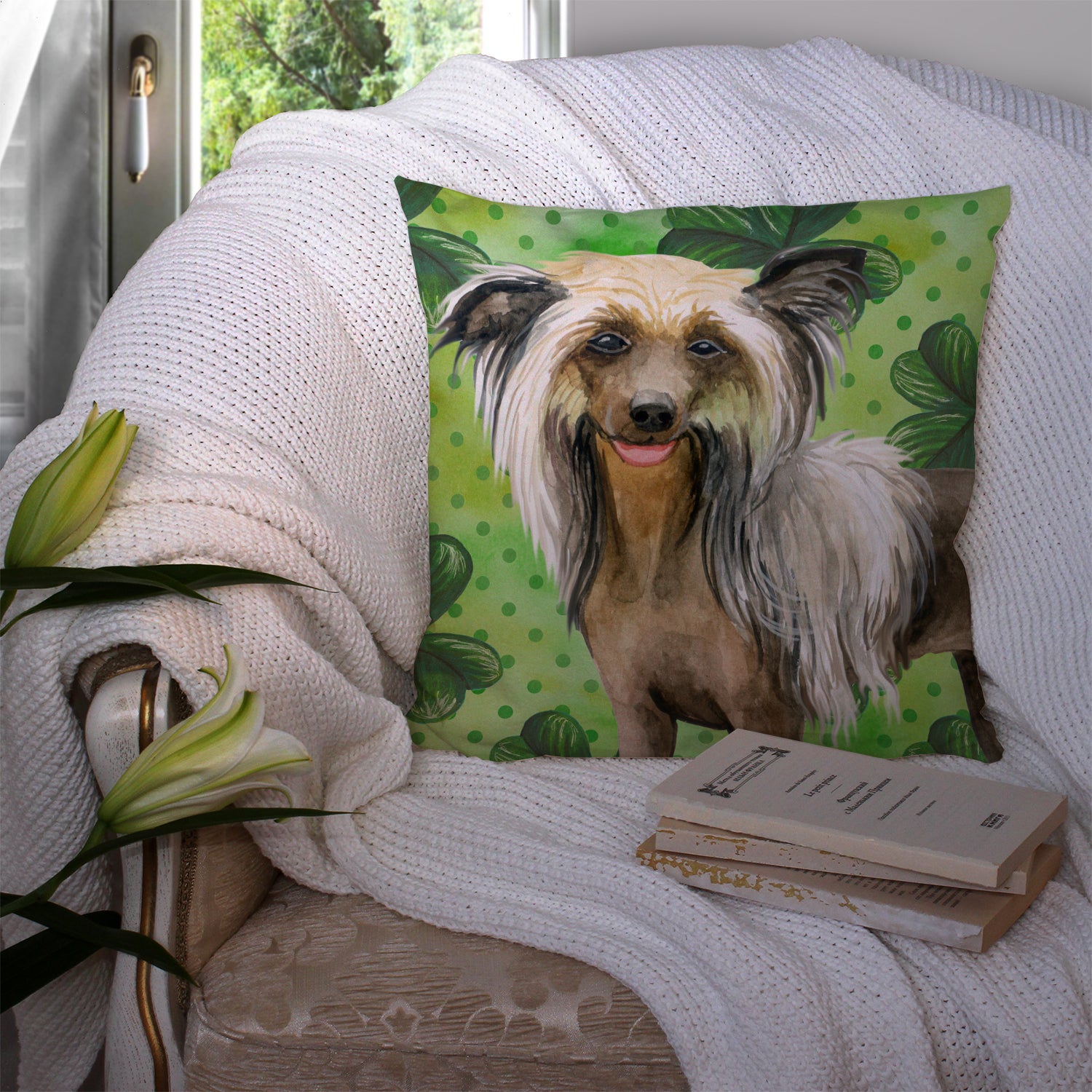 Chinese Crested St Patrick's Fabric Decorative Pillow BB9833PW1414 - the-store.com