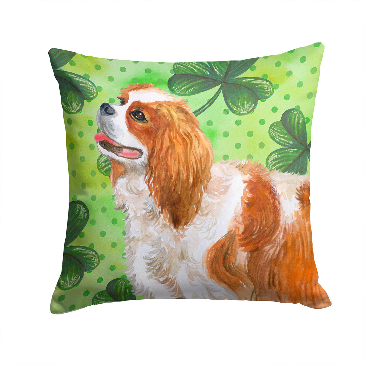 Cavalier Spaniel St Patrick&#39;s Fabric Decorative Pillow BB9837PW1414 - the-store.com