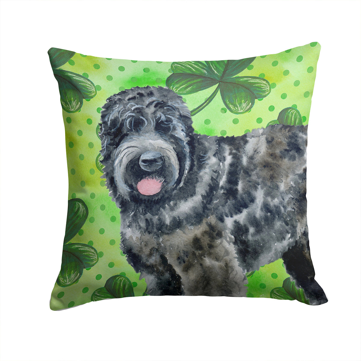 Black Russian Terrier St Patrick&#39;s Fabric Decorative Pillow BB9851PW1414 - the-store.com