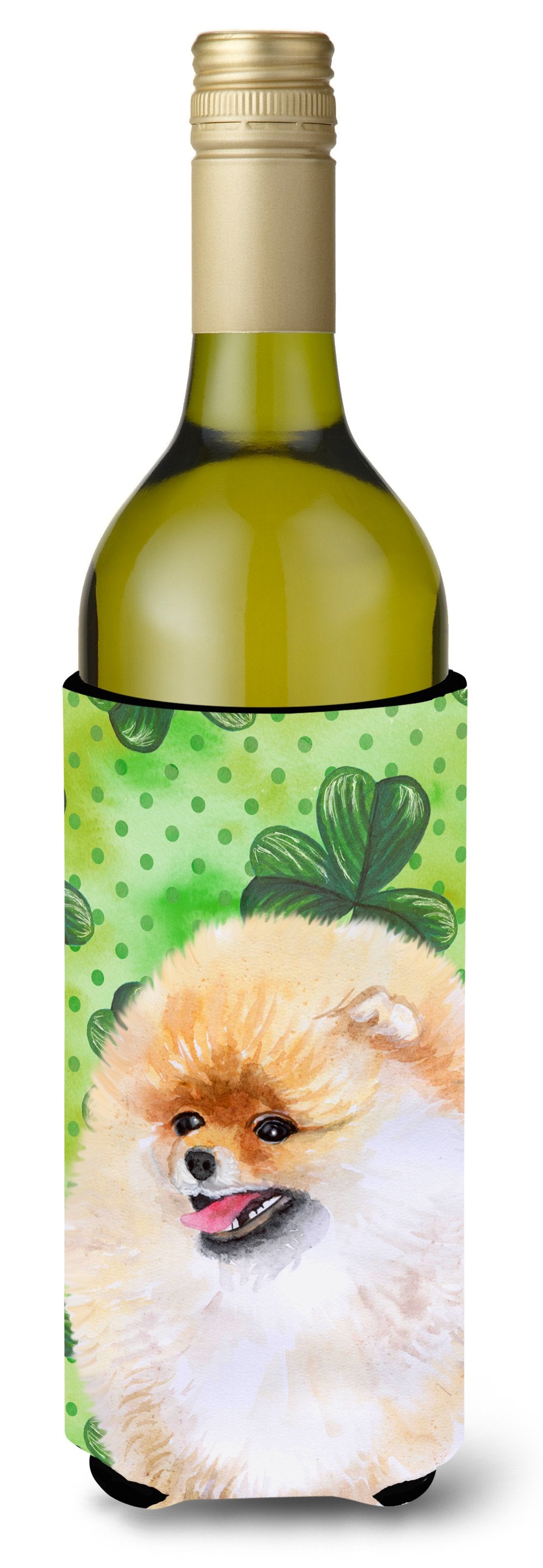 Pomeranian St Patrick&#39;s Wine Bottle Beverge Insulator Hugger BB9856LITERK by Caroline&#39;s Treasures