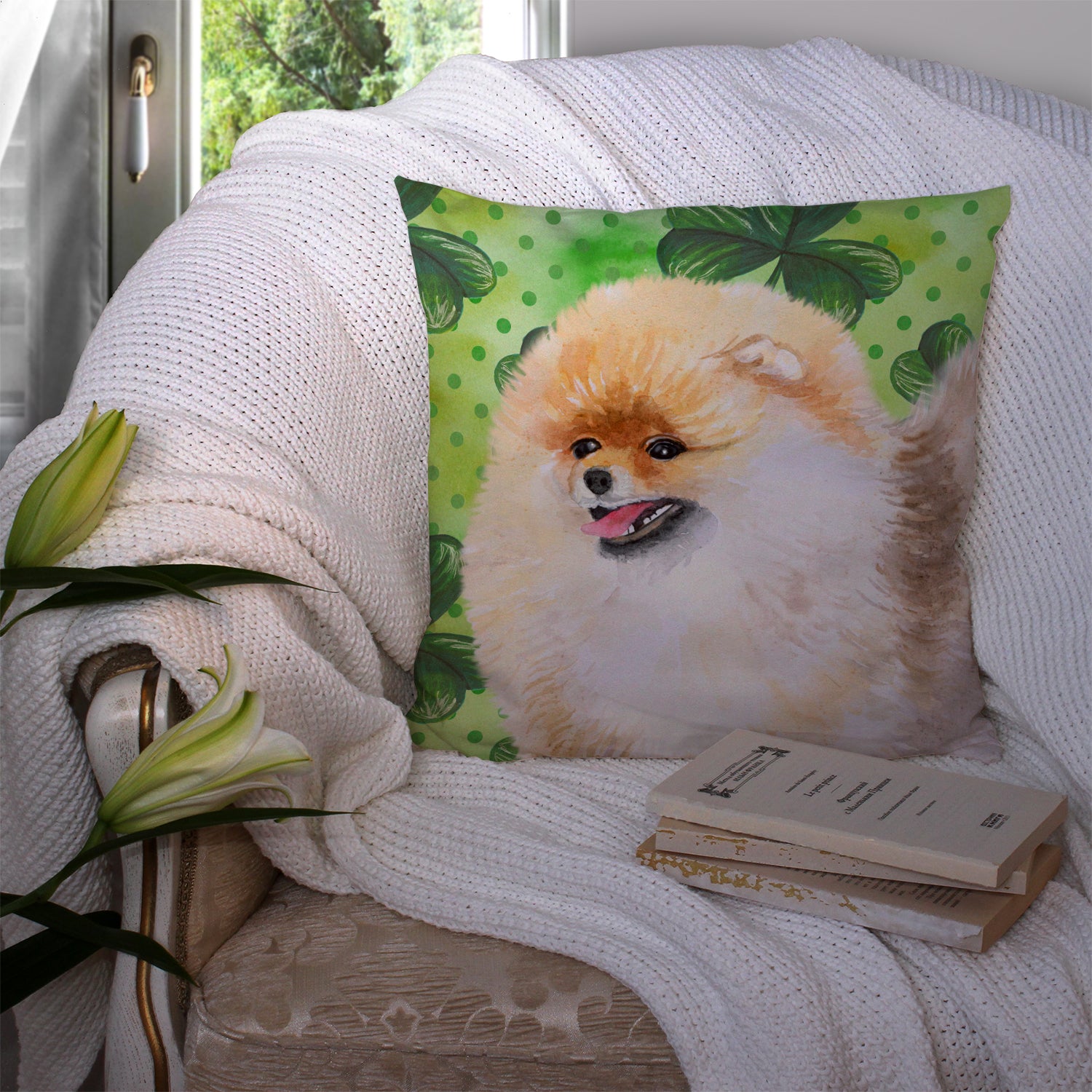 Pomeranian St Patrick's Fabric Decorative Pillow BB9856PW1414 - the-store.com