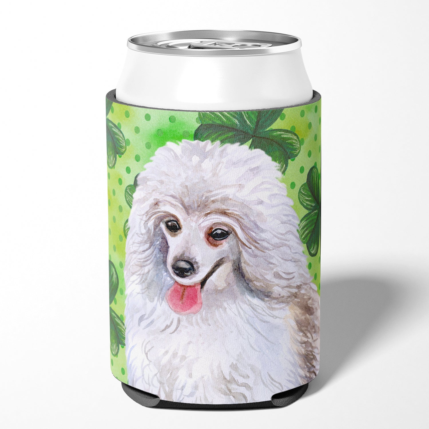Medium White Poodle St Patrick's Can or Bottle Hugger BB9857CC