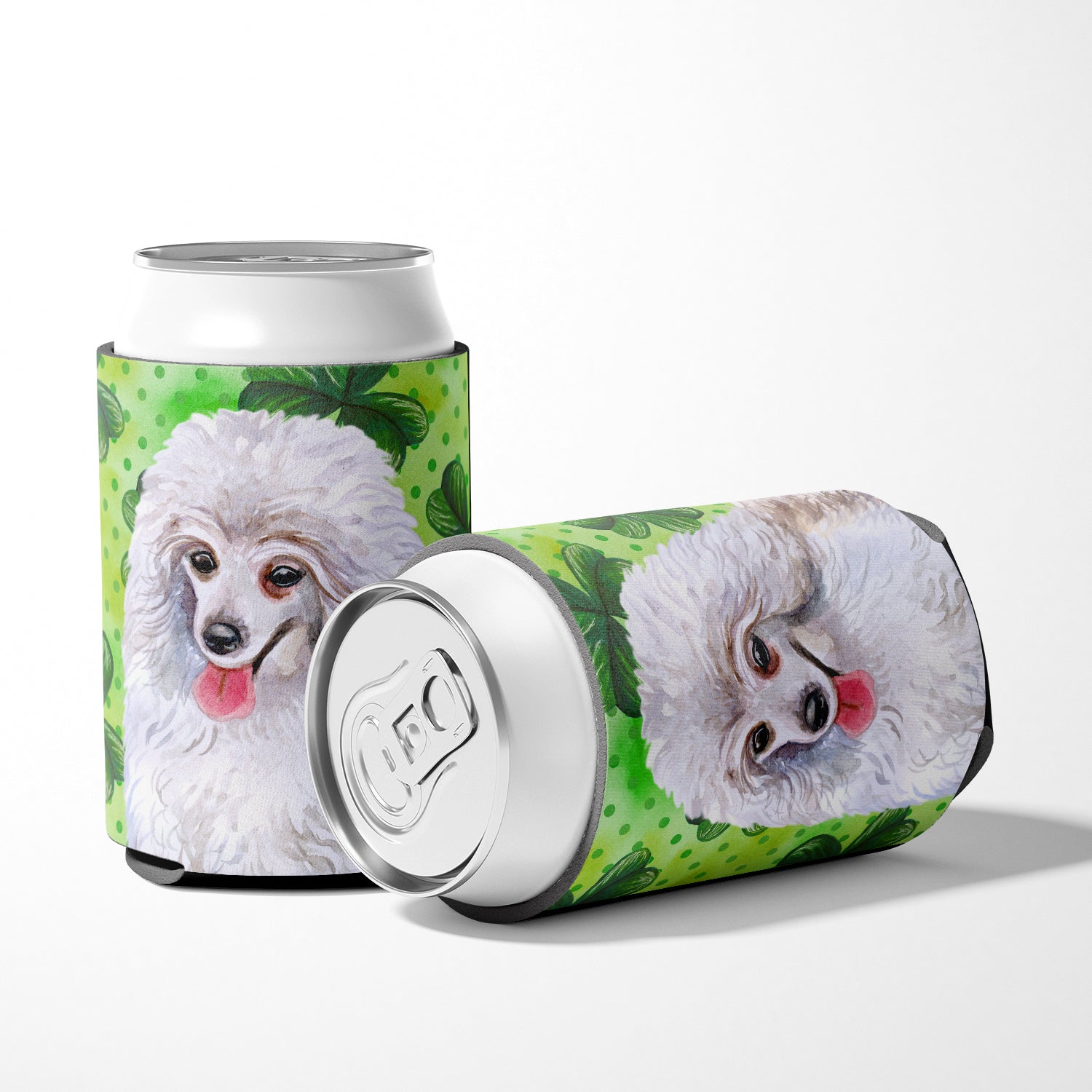 Medium White Poodle St Patrick's Can or Bottle Hugger BB9857CC