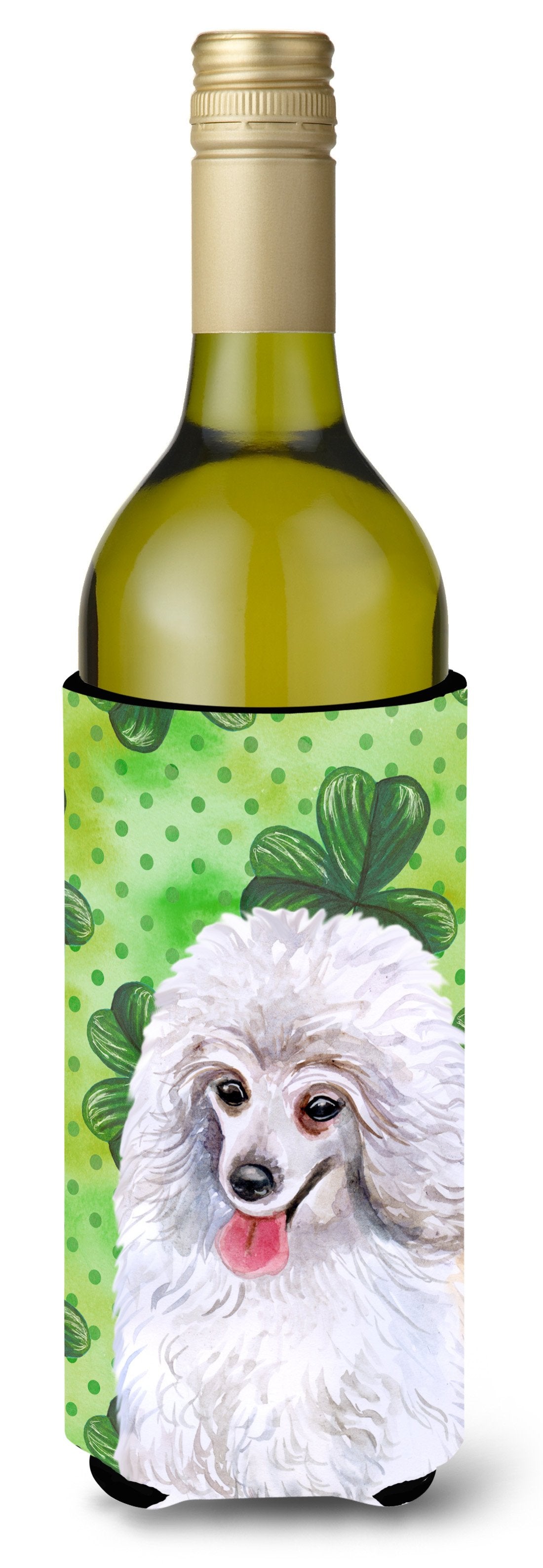 Medium White Poodle St Patrick&#39;s Wine Bottle Beverge Insulator Hugger BB9857LITERK by Caroline&#39;s Treasures