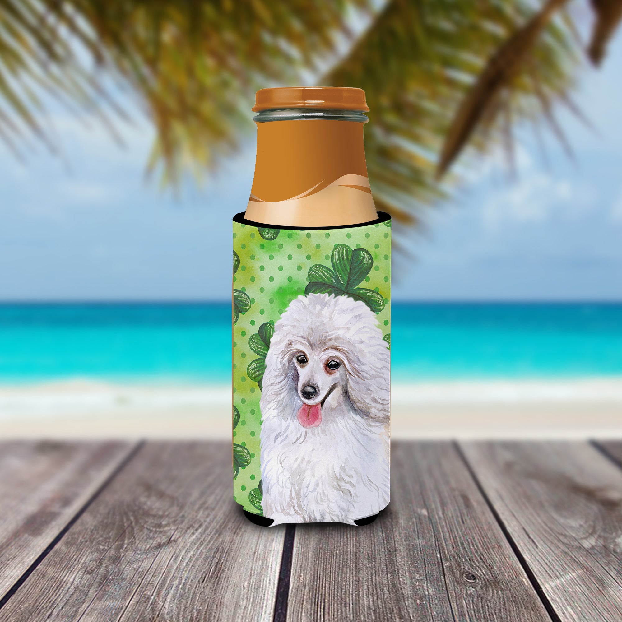 Medium White Poodle St Patrick's  Ultra Hugger for slim cans BB9857MUK