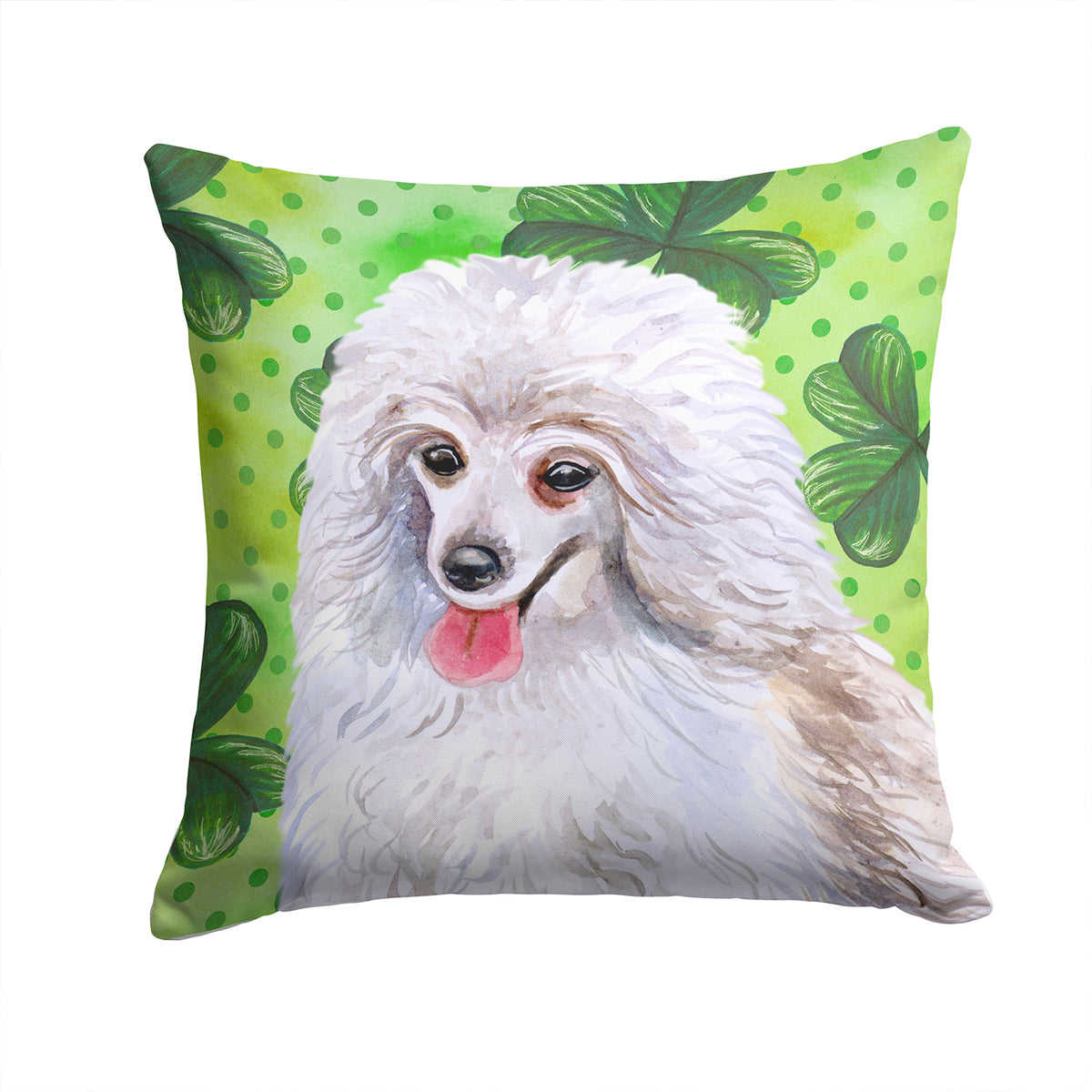 Medium White Poodle St Patrick&#39;s Fabric Decorative Pillow BB9857PW1414 - the-store.com