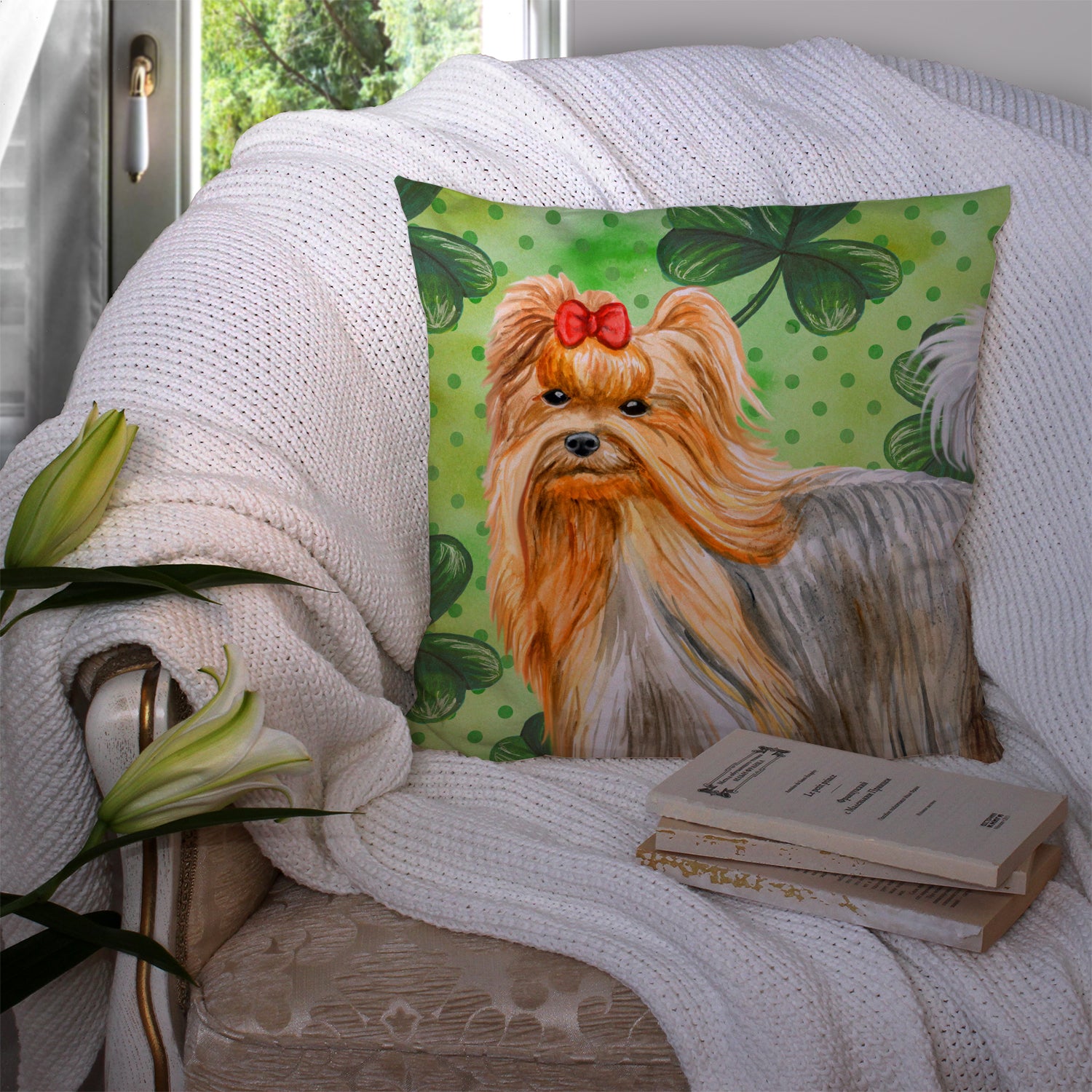 Yorkshire Terrier St Patrick's Fabric Decorative Pillow BB9859PW1414 - the-store.com