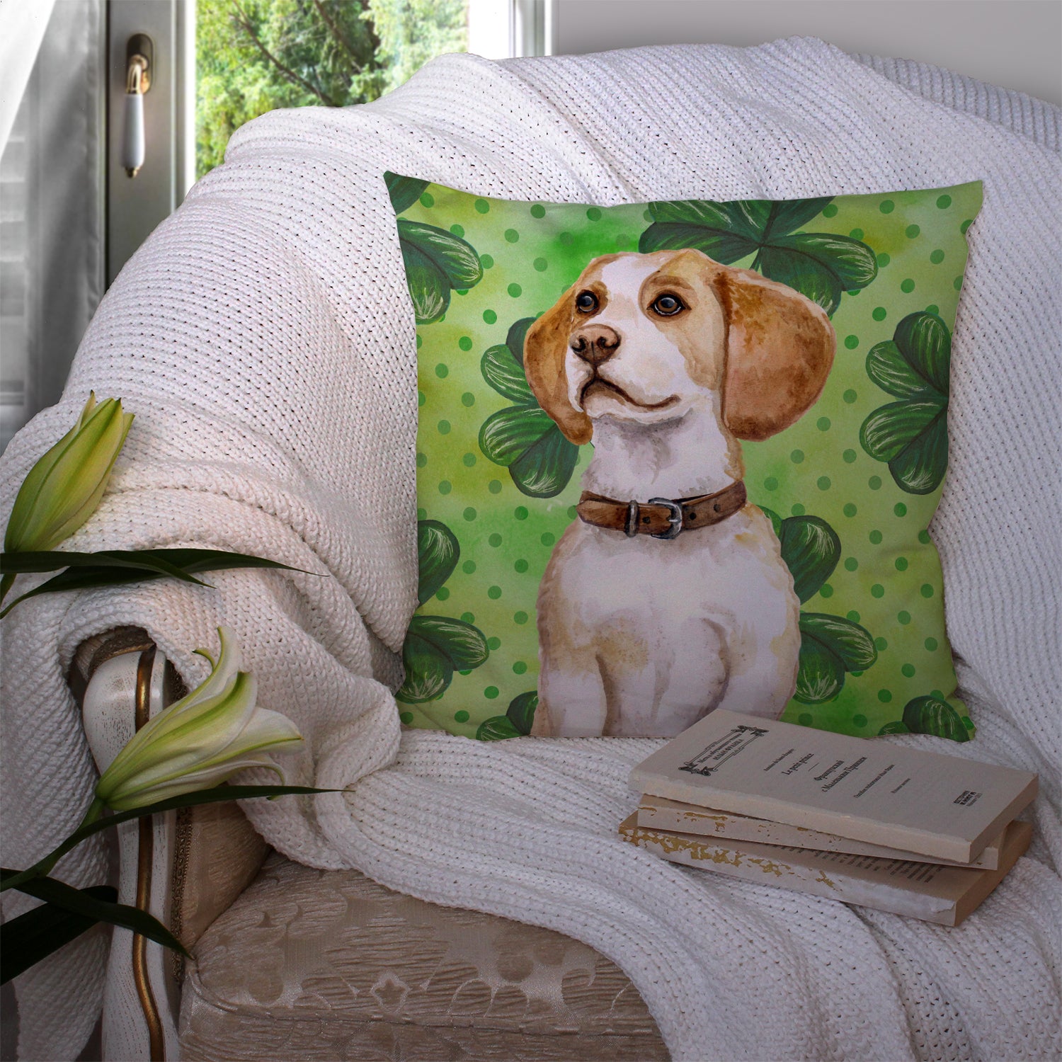 Beagle St Patrick's Fabric Decorative Pillow BB9860PW1414 - the-store.com