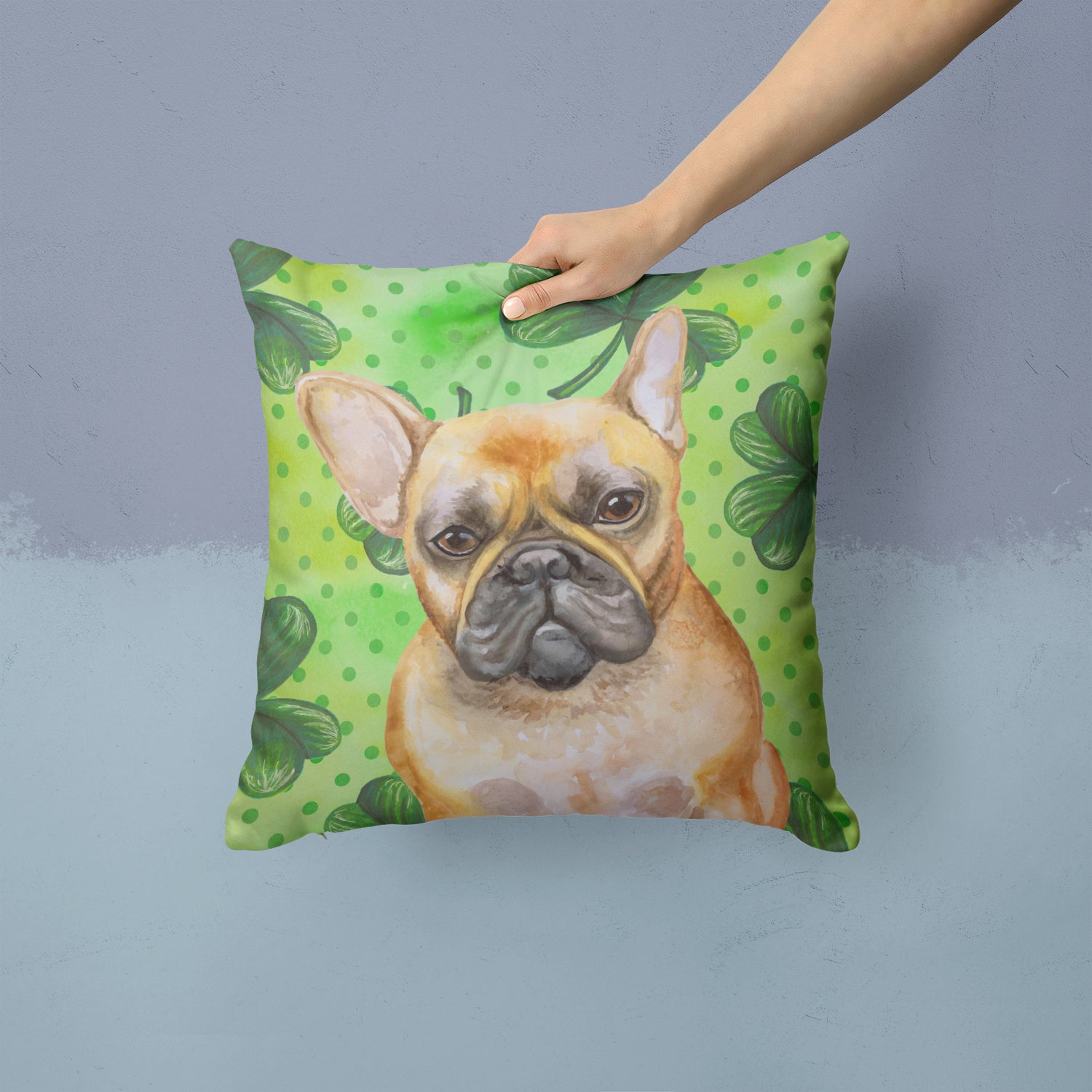 French Bulldog St Patrick's Fabric Decorative Pillow BB9862PW1414 - the-store.com