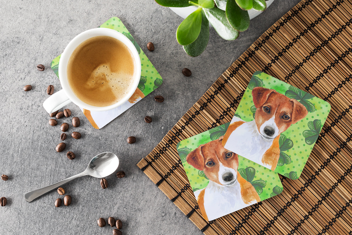 Jack Russell Terrier St Patrick's Foam Coaster Set of 4 BB9863FC - the-store.com