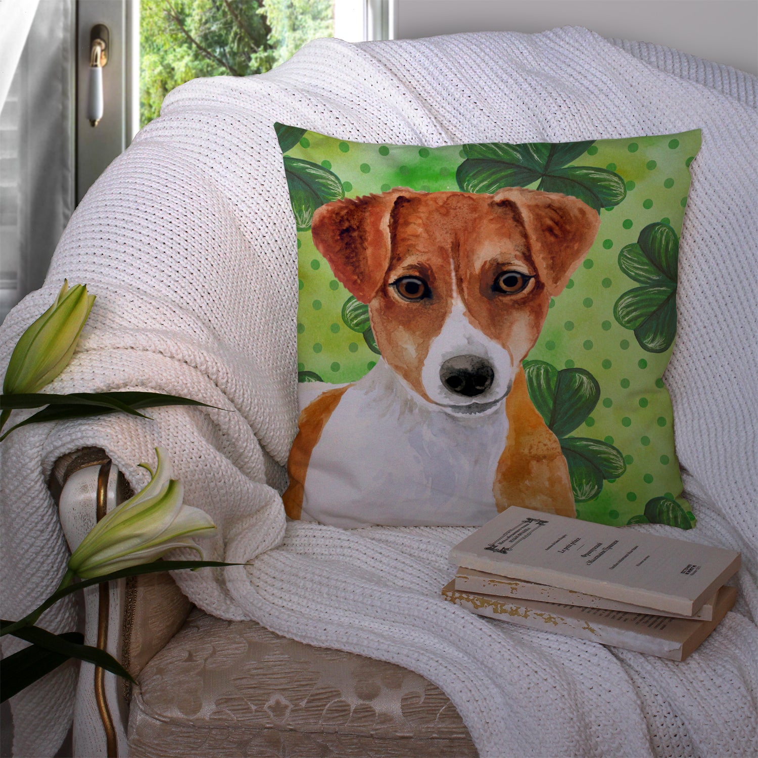 Jack Russell Terrier St Patrick's Fabric Decorative Pillow BB9863PW1414 - the-store.com