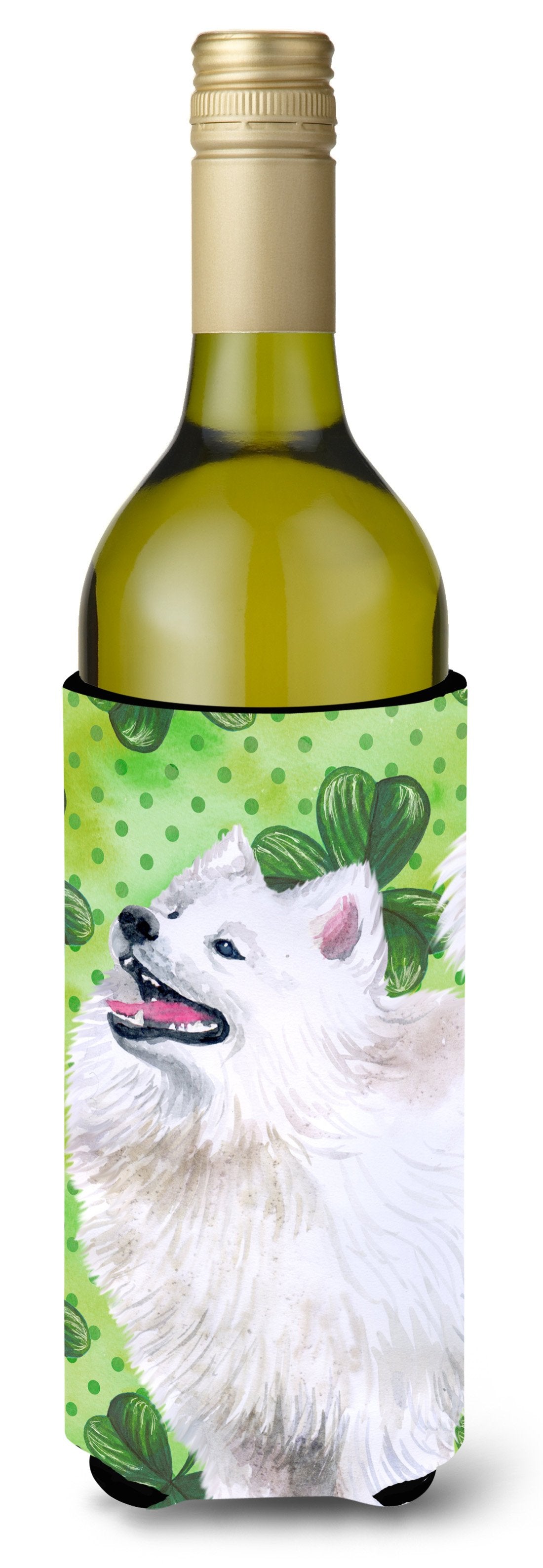 Samoyed St Patrick&#39;s Wine Bottle Beverge Insulator Hugger BB9865LITERK by Caroline&#39;s Treasures