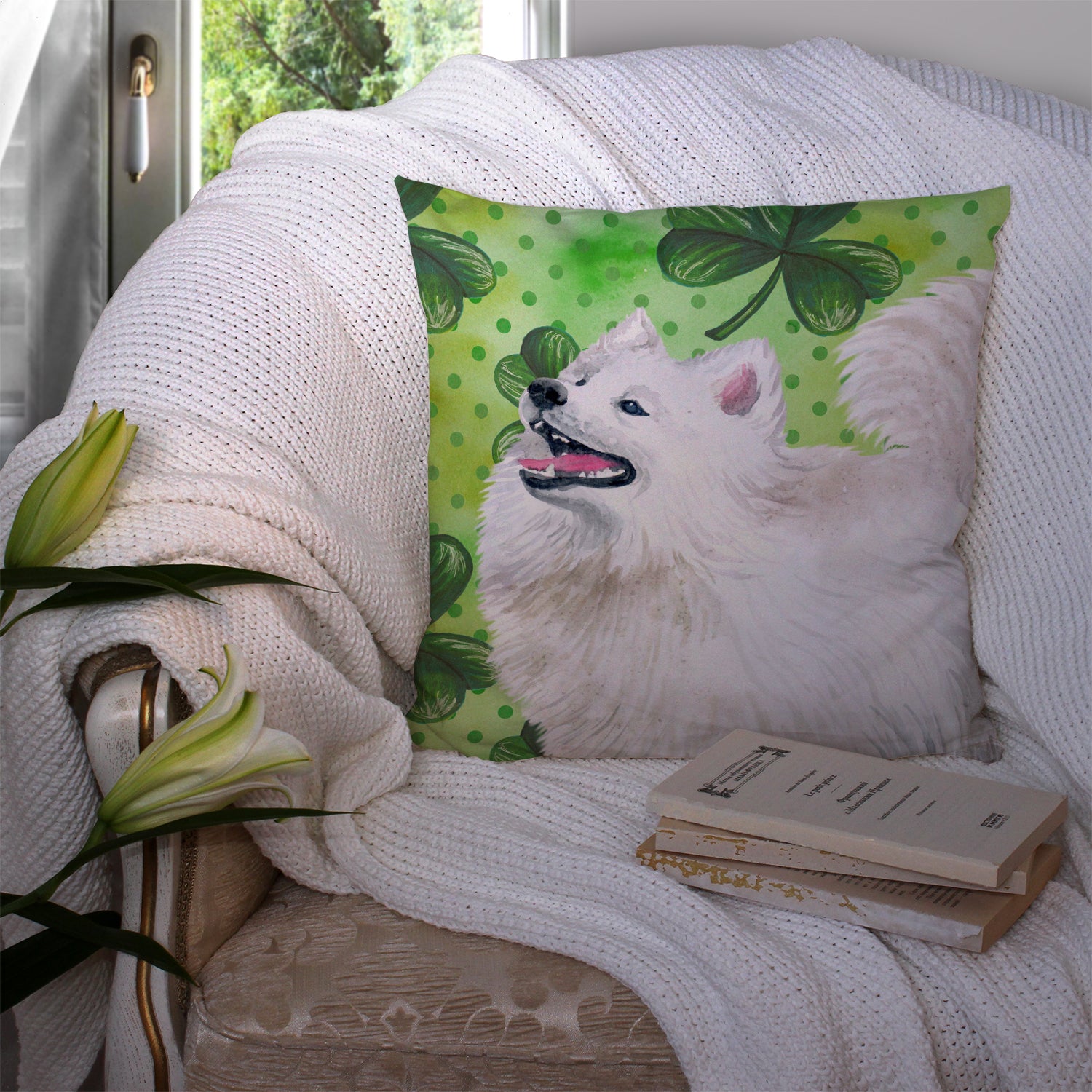 Samoyed St Patrick's Fabric Decorative Pillow BB9865PW1414 - the-store.com