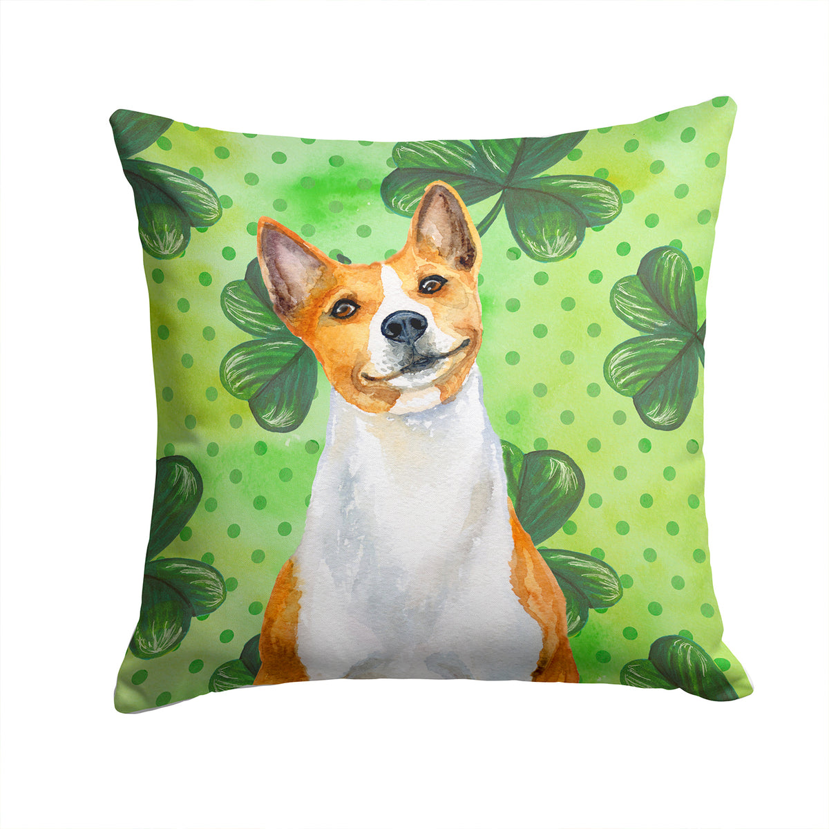 Basenji St Patrick&#39;s Fabric Decorative Pillow BB9866PW1414 - the-store.com