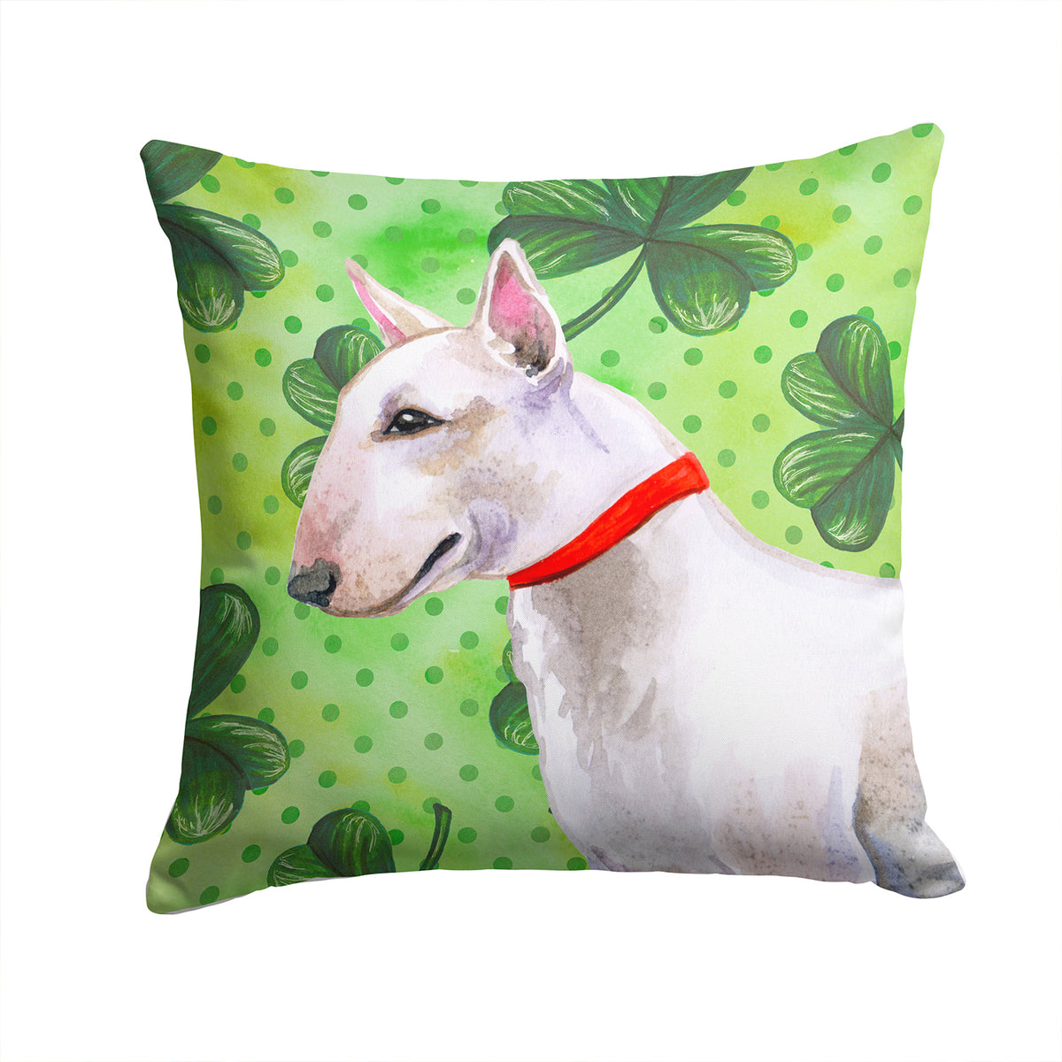Bull Terrier St Patrick&#39;s Fabric Decorative Pillow BB9867PW1414 - the-store.com