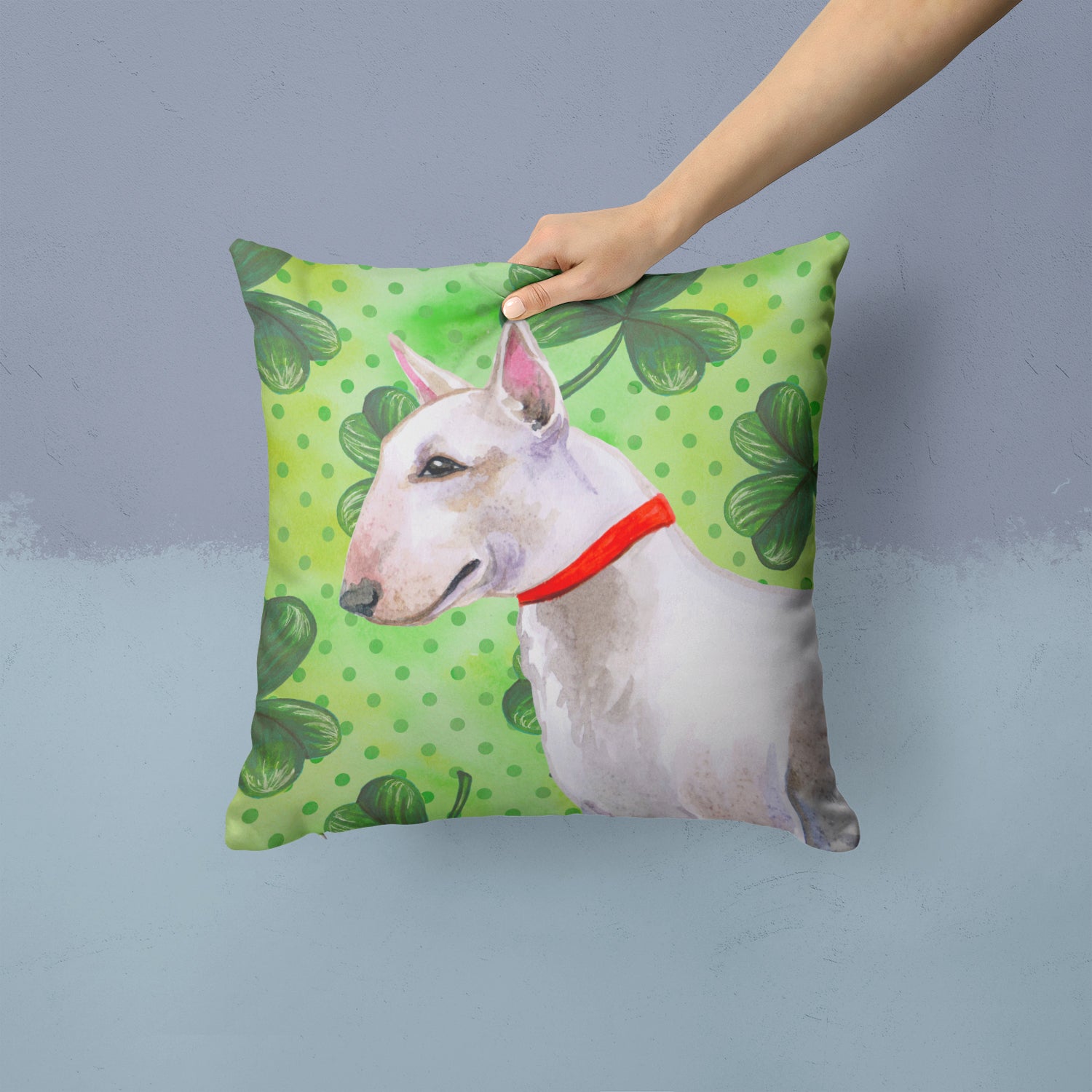 Bull Terrier St Patrick's Fabric Decorative Pillow BB9867PW1414 - the-store.com
