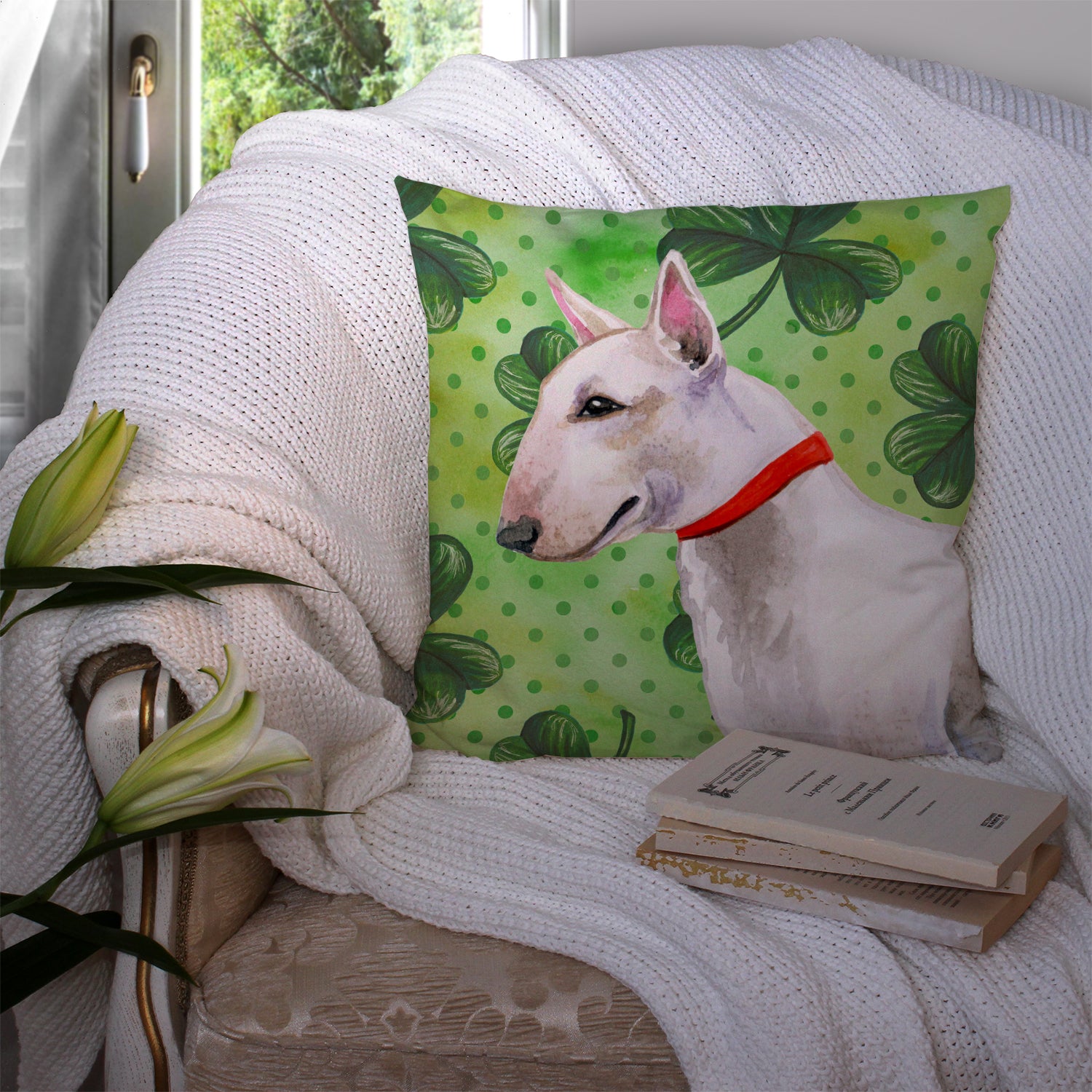 Bull Terrier St Patrick's Fabric Decorative Pillow BB9867PW1414 - the-store.com