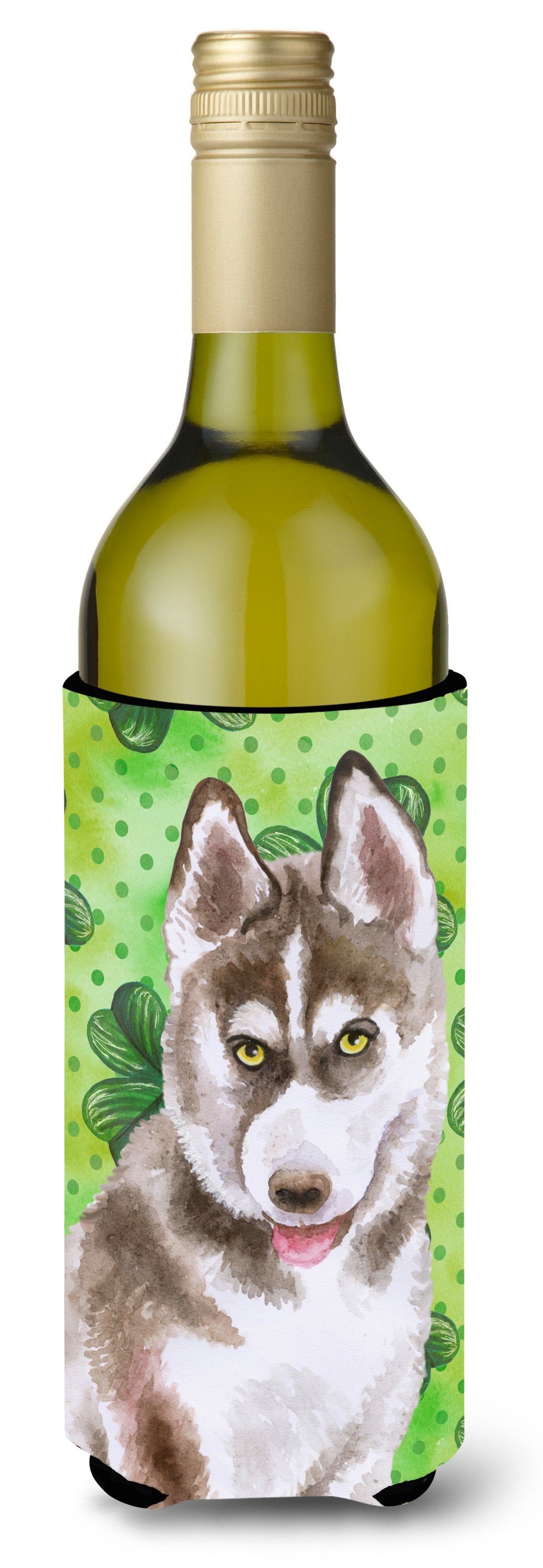 Siberian Husky Grey St Patrick&#39;s Wine Bottle Beverge Insulator Hugger BB9870LITERK by Caroline&#39;s Treasures