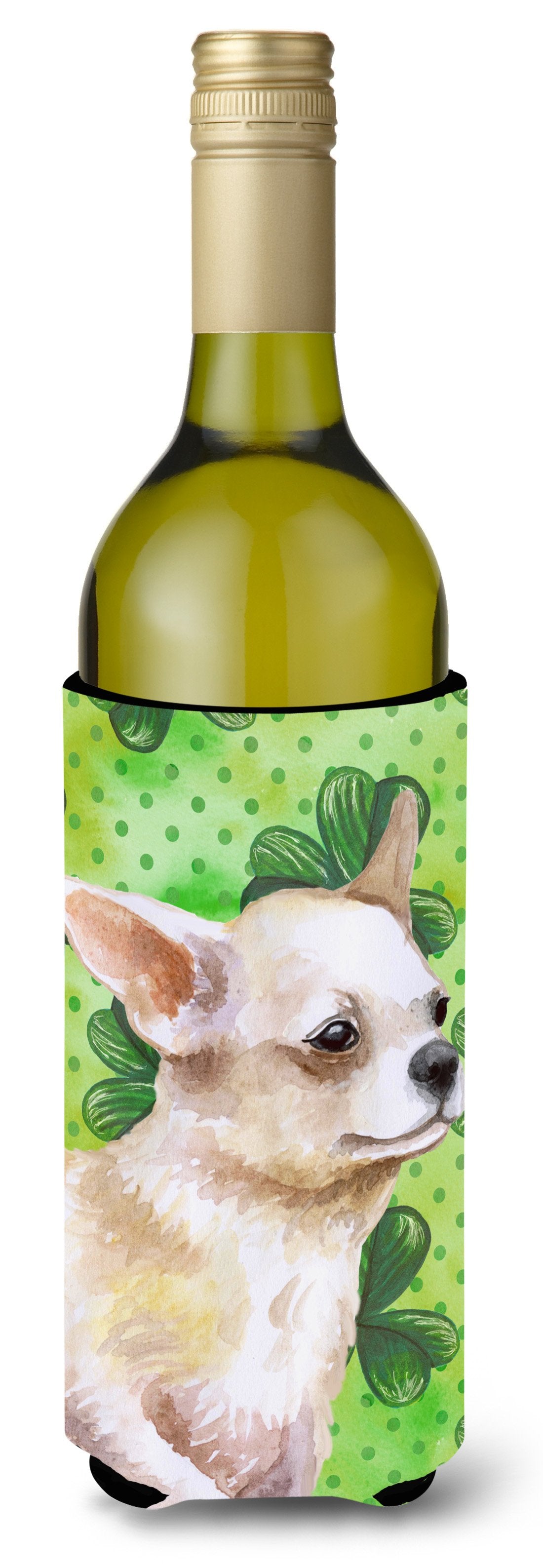 Chihuahua Leg up St Patrick&#39;s Wine Bottle Beverge Insulator Hugger BB9871LITERK by Caroline&#39;s Treasures