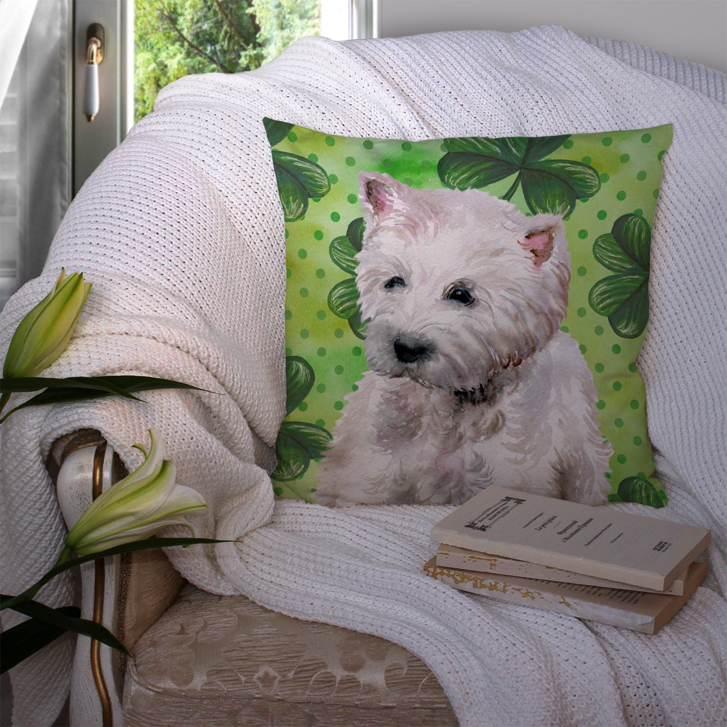 Westie St Patrick's Fabric Decorative Pillow BB9875PW1414 - the-store.com
