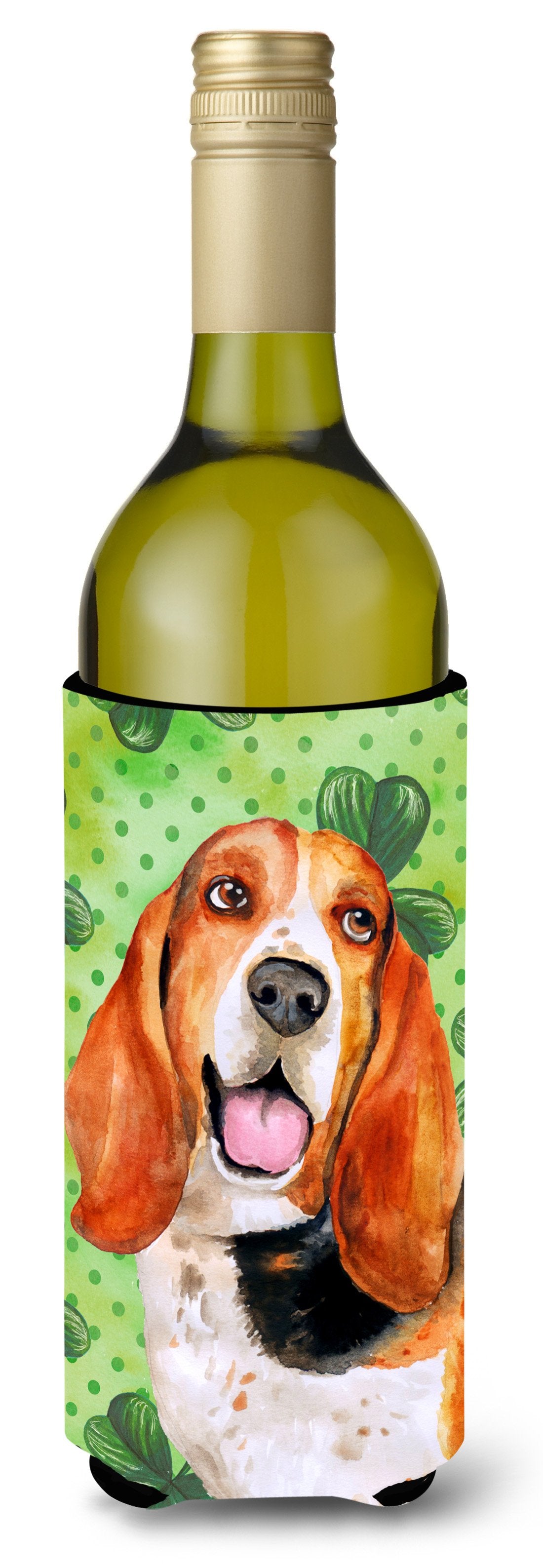 Basset Hound St Patrick&#39;s Wine Bottle Beverge Insulator Hugger BB9878LITERK by Caroline&#39;s Treasures