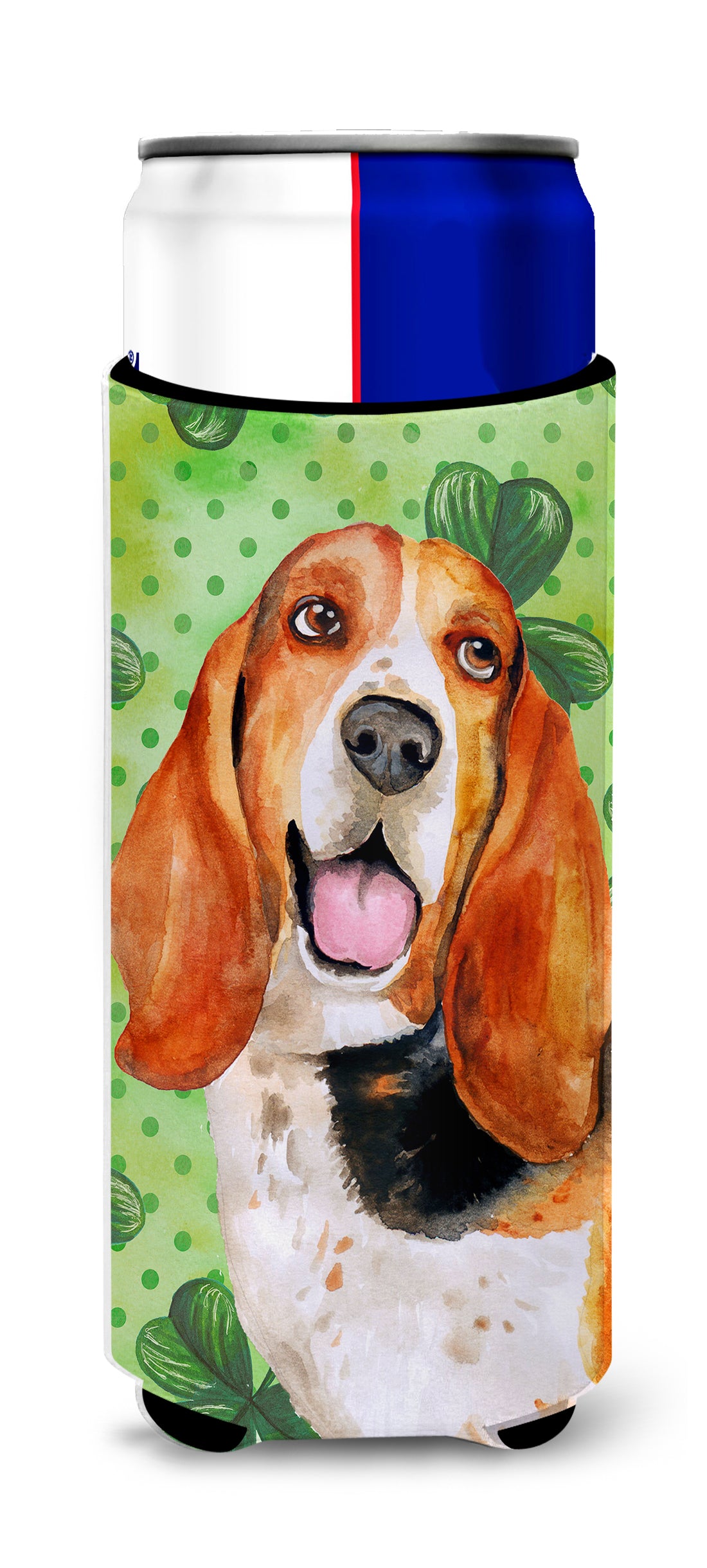 Basset Hound St Patrick&#39;s  Ultra Hugger for slim cans BB9878MUK  the-store.com.