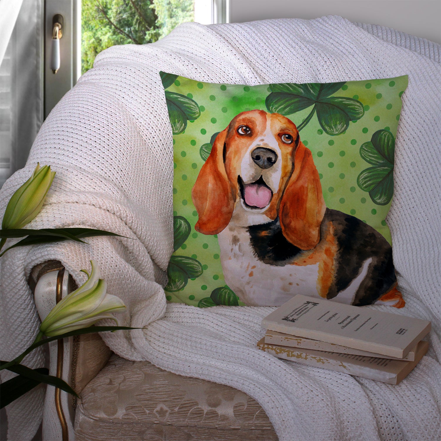 Basset Hound St Patrick's Fabric Decorative Pillow BB9878PW1414 - the-store.com