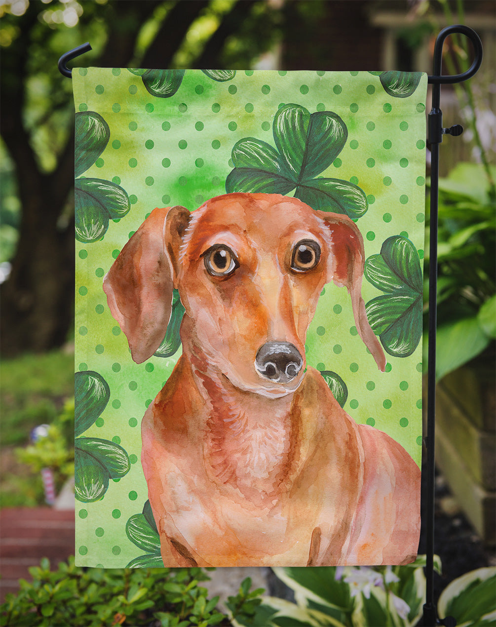 Red Dachshund St Patrick's Flag Garden Size BB9881GF  the-store.com.