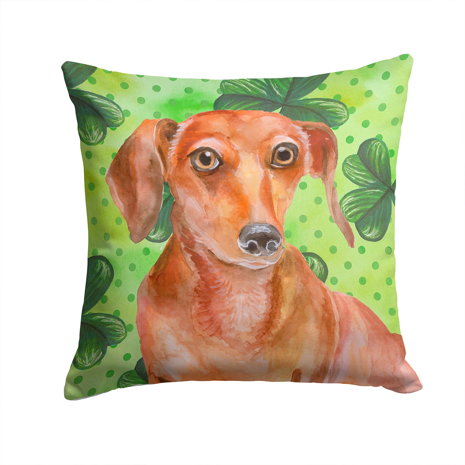 Red Dachshund St Patrick's Fabric Decorative Pillow BB9881PW1414 - the-store.com