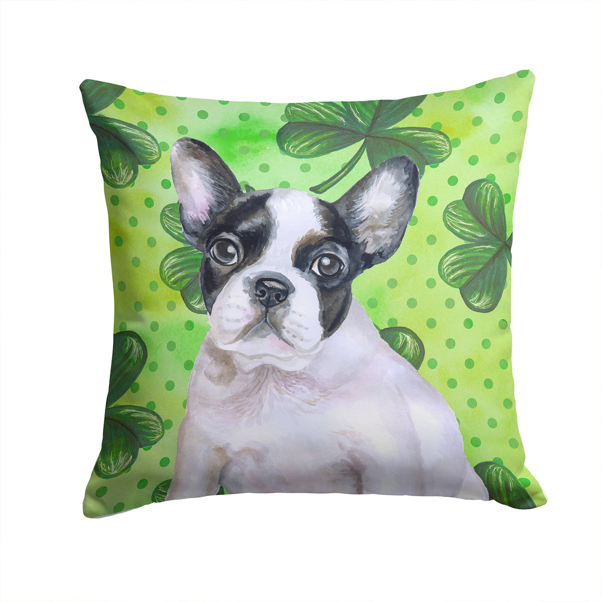 French Bulldog Black White St Patrick&#39;s Fabric Decorative Pillow BB9884PW1414 - the-store.com
