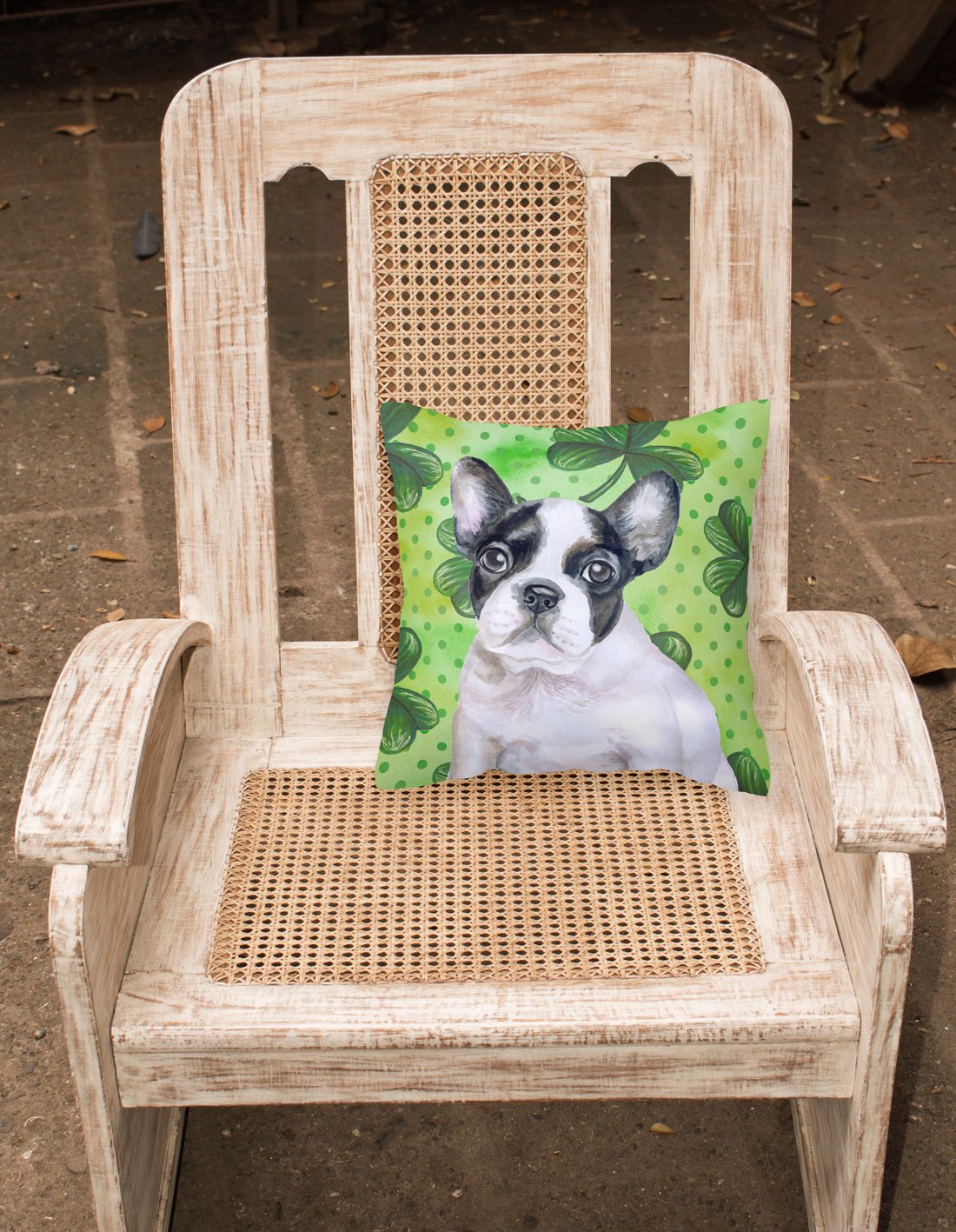 Caroline's Treasures French Bulldog Black White St Patrick's Fabric Decorative Pillow BB9884PW1818