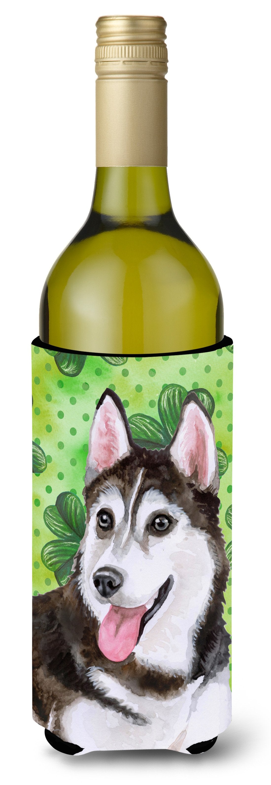 Siberian Husky #2 St Patrick&#39;s Wine Bottle Beverge Insulator Hugger BB9886LITERK by Caroline&#39;s Treasures