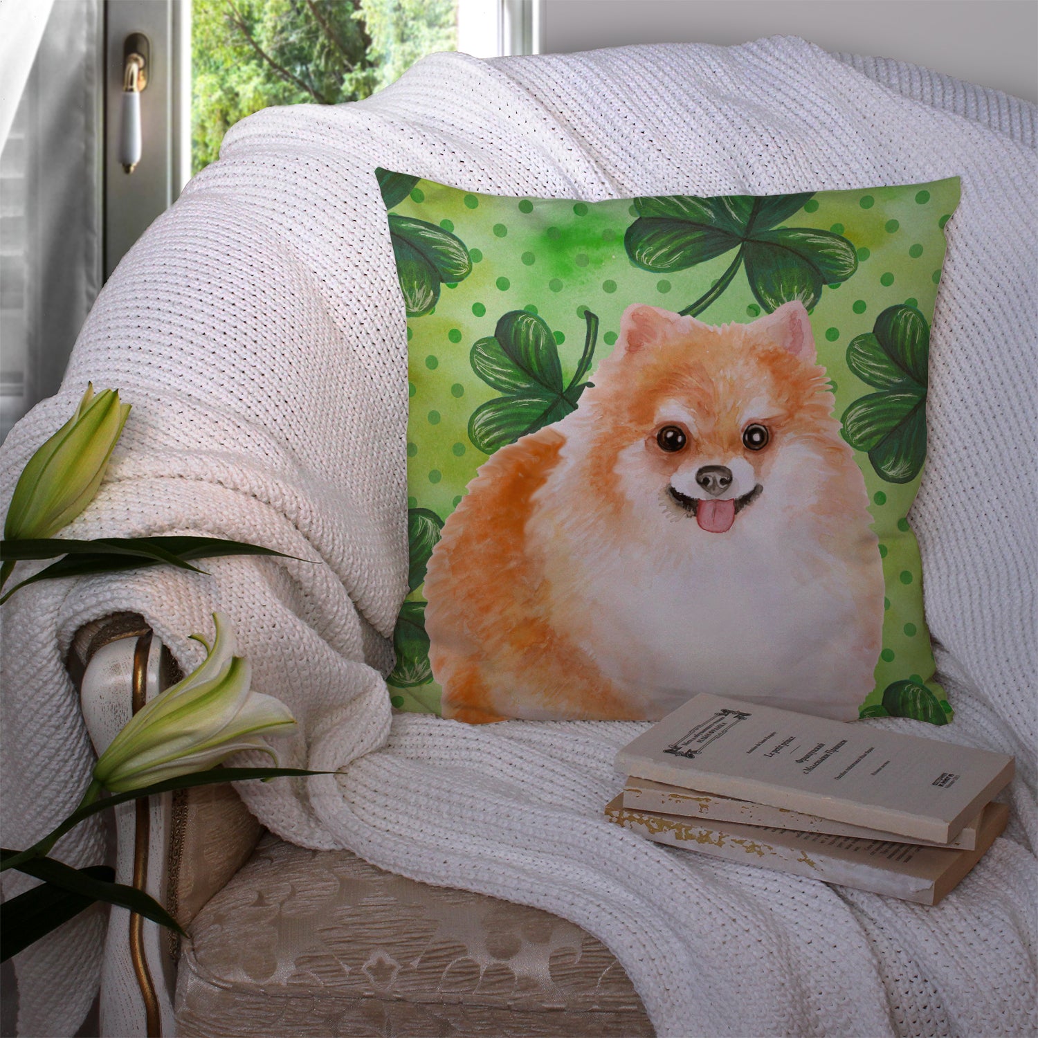 Pomeranian #2 St Patrick's Fabric Decorative Pillow BB9890PW1414 - the-store.com