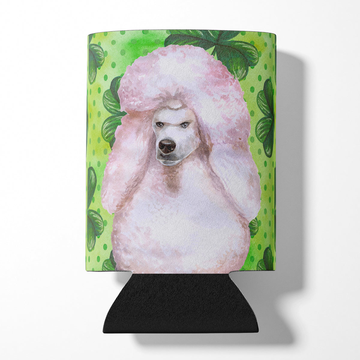 White Standard Poodle St Patrick&#39;s Can or Bottle Hugger BB9891CC  the-store.com.