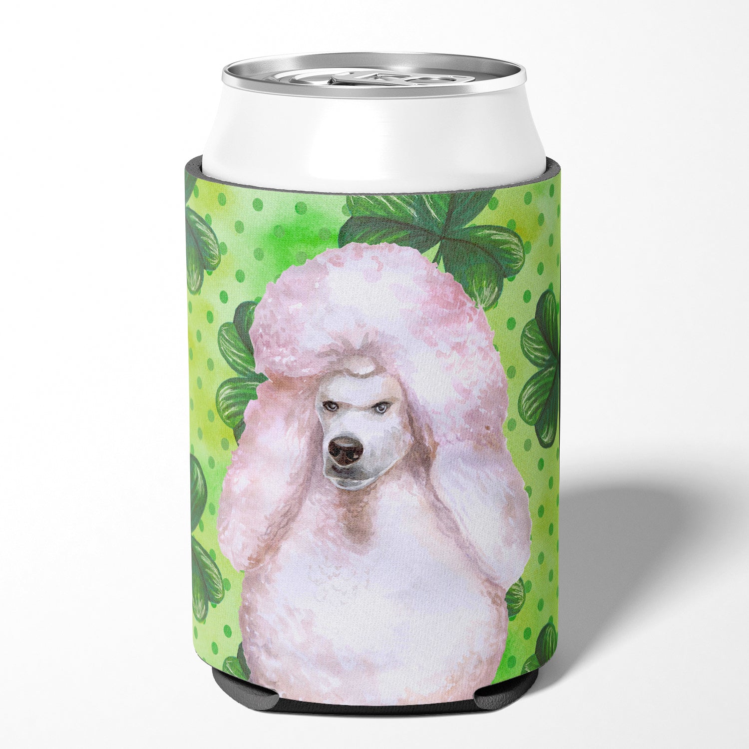 White Standard Poodle St Patrick's Can or Bottle Hugger BB9891CC  the-store.com.