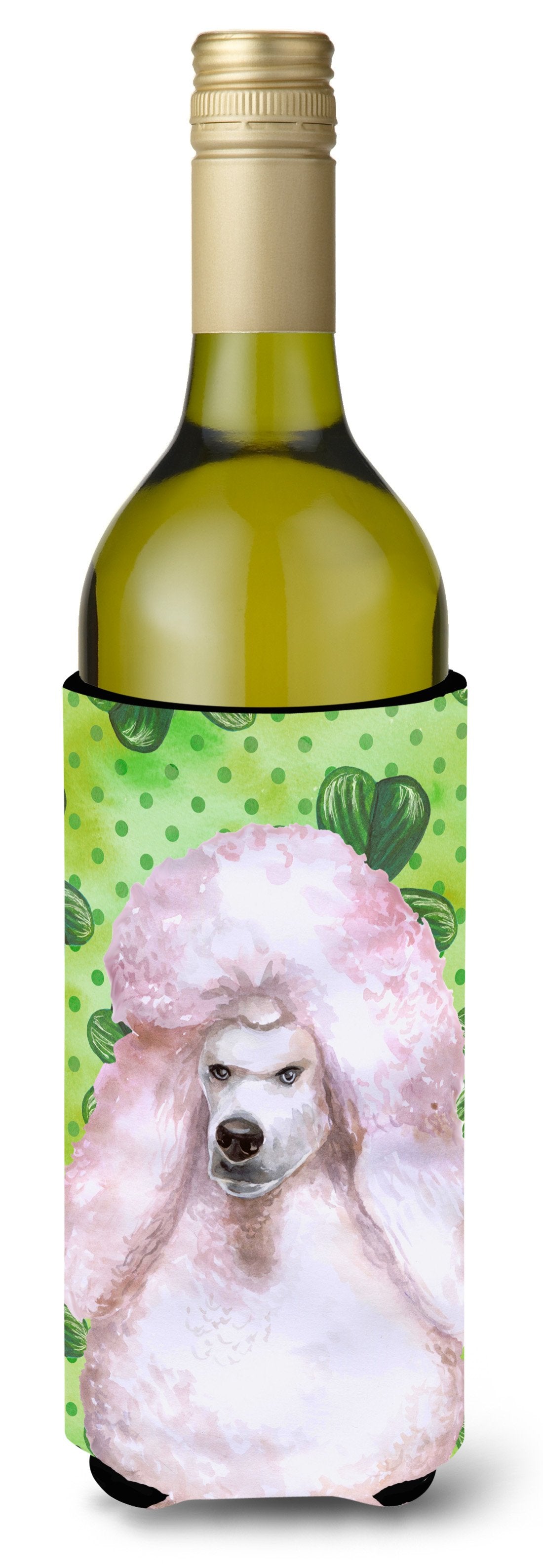 White Standard Poodle St Patrick&#39;s Wine Bottle Beverge Insulator Hugger BB9891LITERK by Caroline&#39;s Treasures
