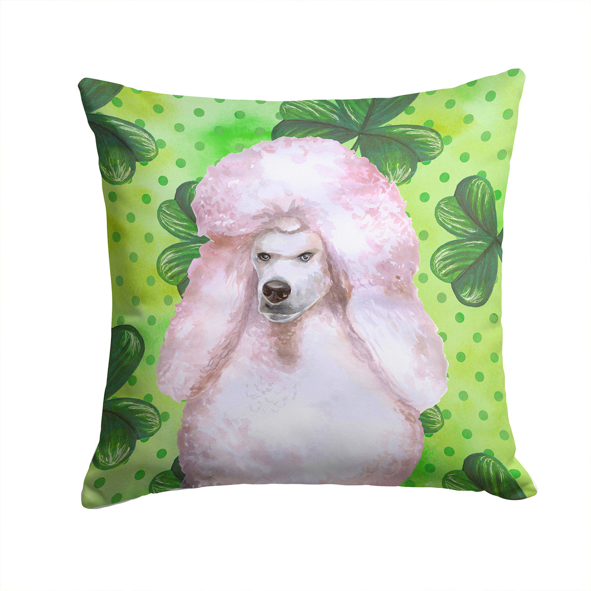 White Standard Poodle St Patrick&#39;s Fabric Decorative Pillow BB9891PW1414 - the-store.com