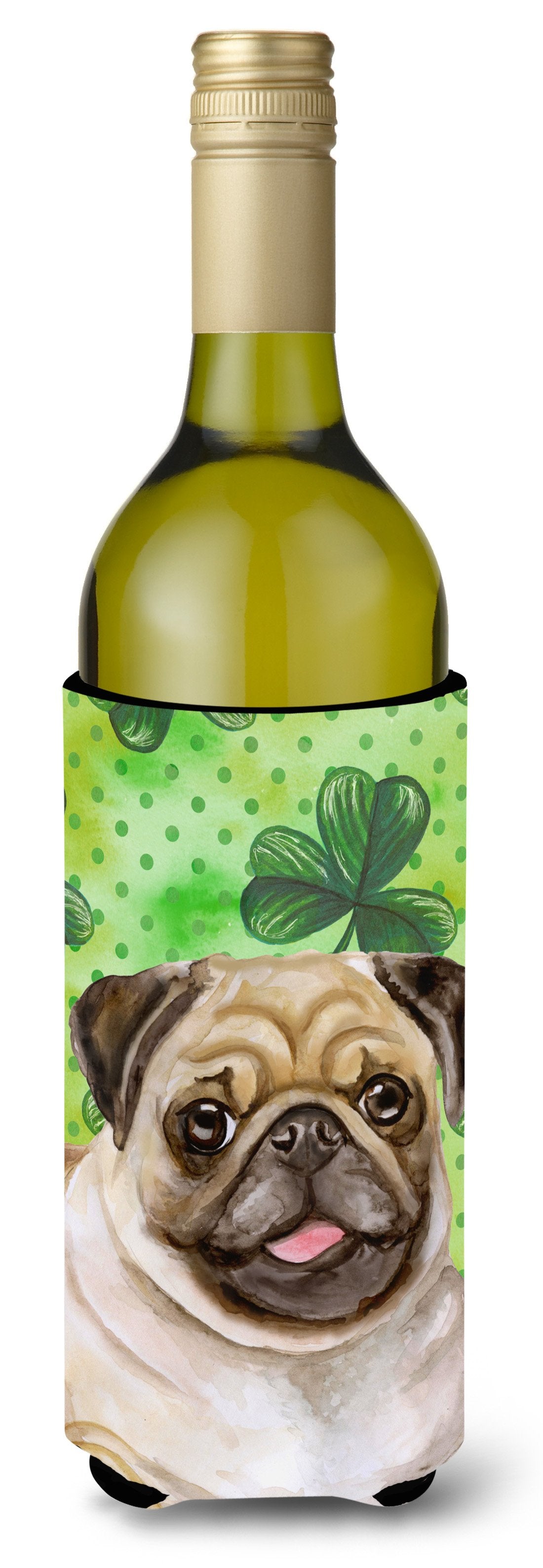 Fawn Pug St Patrick&#39;s Wine Bottle Beverge Insulator Hugger BB9892LITERK by Caroline&#39;s Treasures