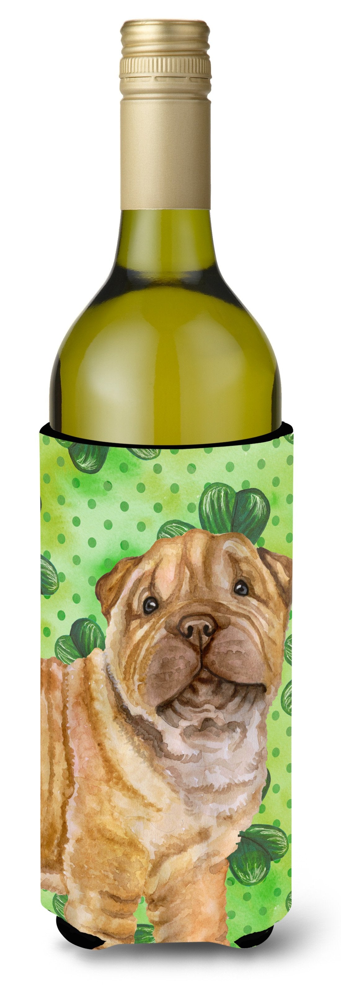 Shar Pei Puppy St Patrick&#39;s Wine Bottle Beverge Insulator Hugger BB9893LITERK by Caroline&#39;s Treasures