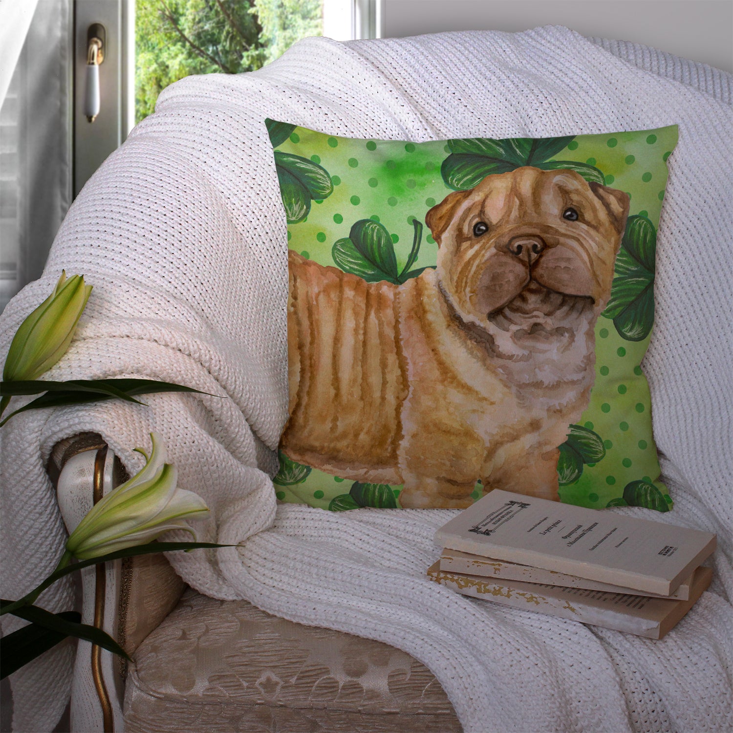 Shar Pei Puppy St Patrick's Fabric Decorative Pillow BB9893PW1414 - the-store.com