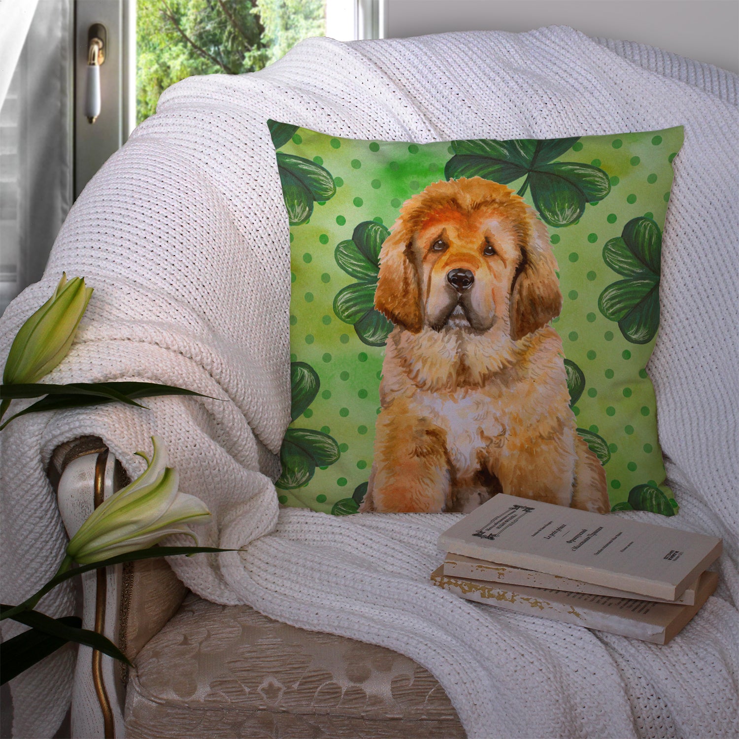 Tibetan Mastiff St Patrick's Fabric Decorative Pillow BB9895PW1414 - the-store.com