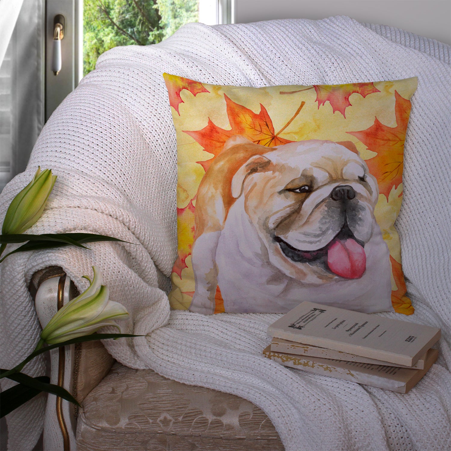 English Bulldog Fall Fabric Decorative Pillow BB9900PW1414 - the-store.com