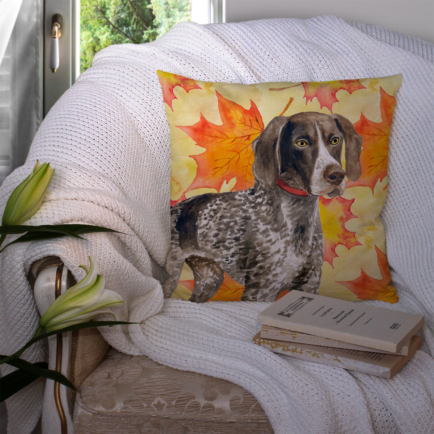German Shorthaired Pointer Fall Fabric Decorative Pillow BB9902PW1414 - the-store.com