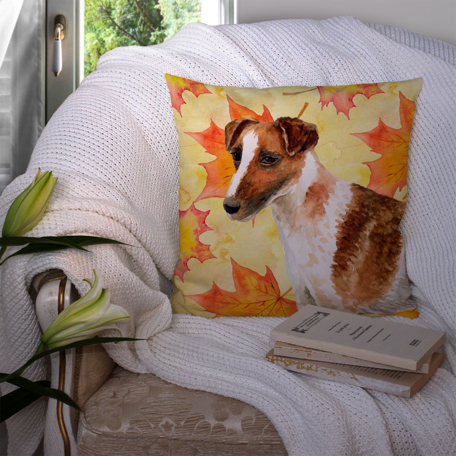 Smooth Fox Terrier Fall Fabric Decorative Pillow BB9908PW1414 - the-store.com