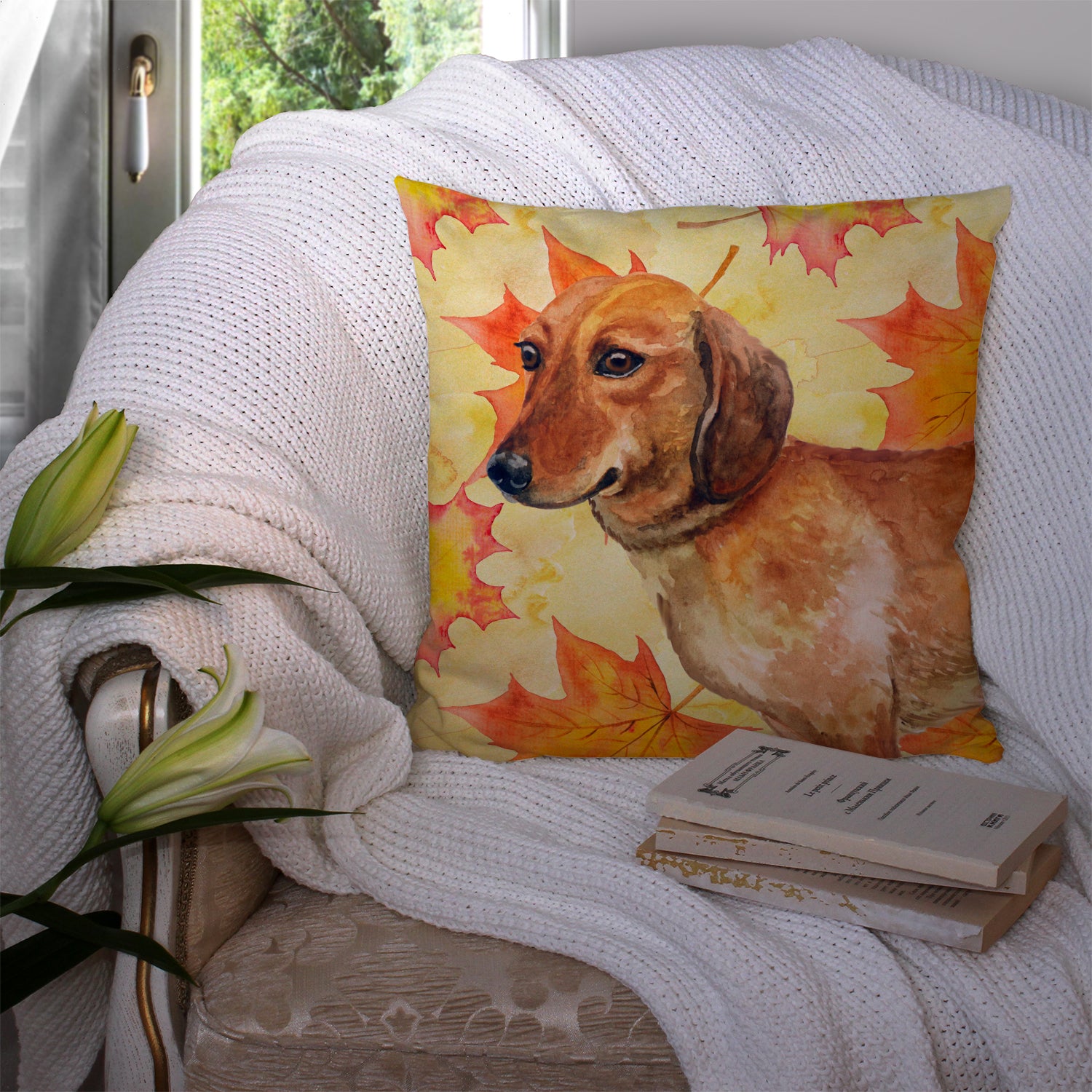 Dachshund Fall Fabric Decorative Pillow BB9913PW1414 - the-store.com